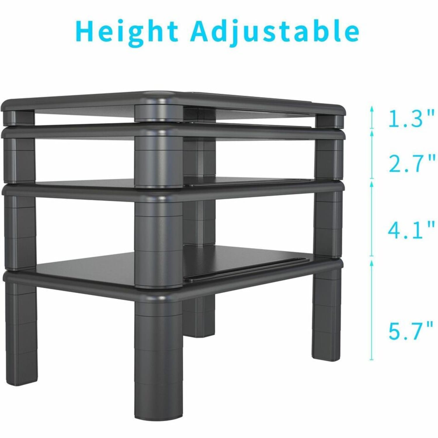 Lorell Height-Adjustable Monitor Riser - 4in Height x 19.75in Width - Desktop - Black - Image 5