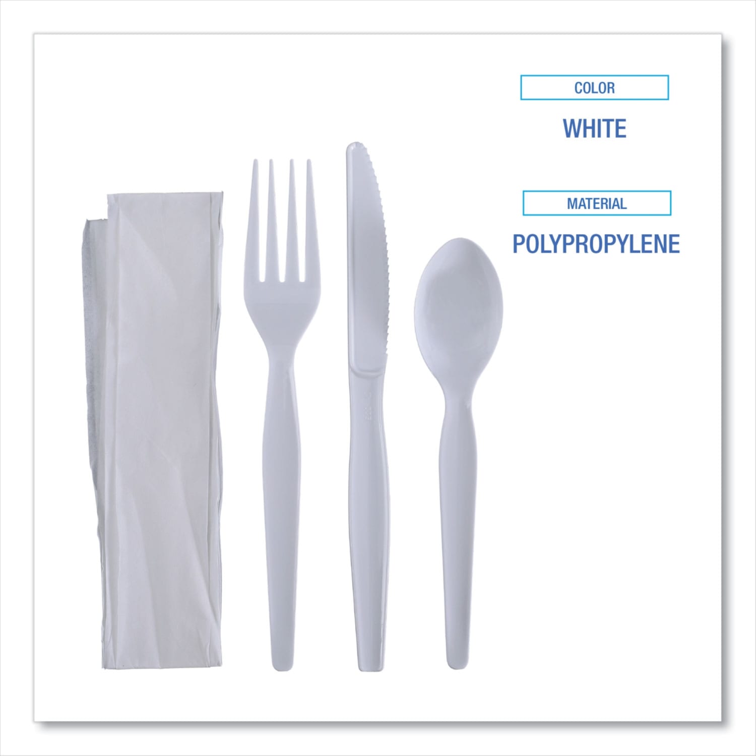 Boardwalk 4-Piece Cutlery Kits, Fork/Knife/Napkin/Teaspoon, 7-1/2inL, White, Carton Of 250 Kits - Image 4