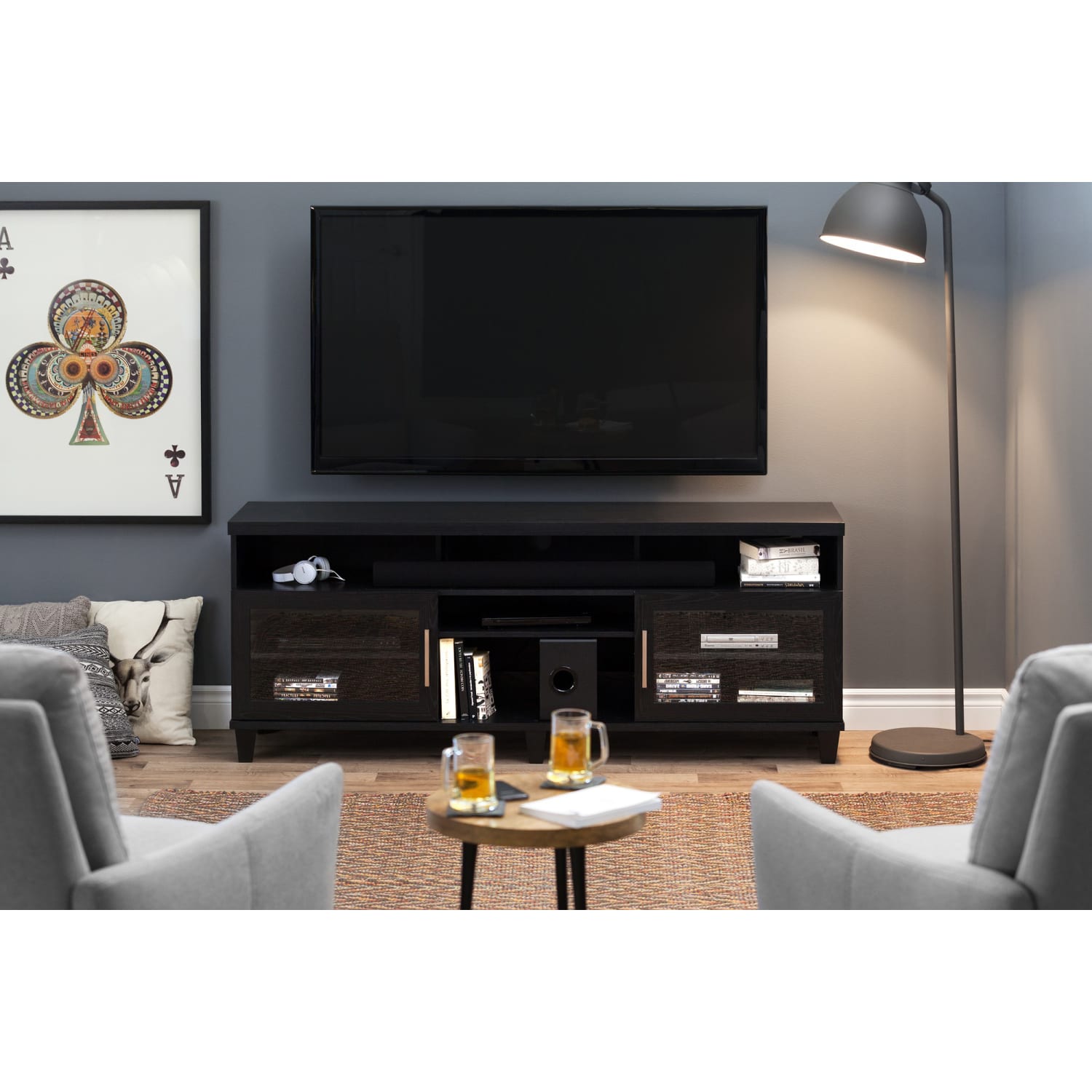 South Shore Adrian TV Stand For TVs Up To 75ft", Black Oak - Image 4
