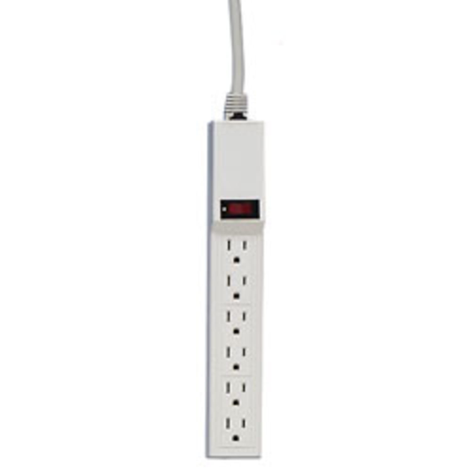 Compucessory 6-Outlet Power Strip, 15ft Cord, Gray