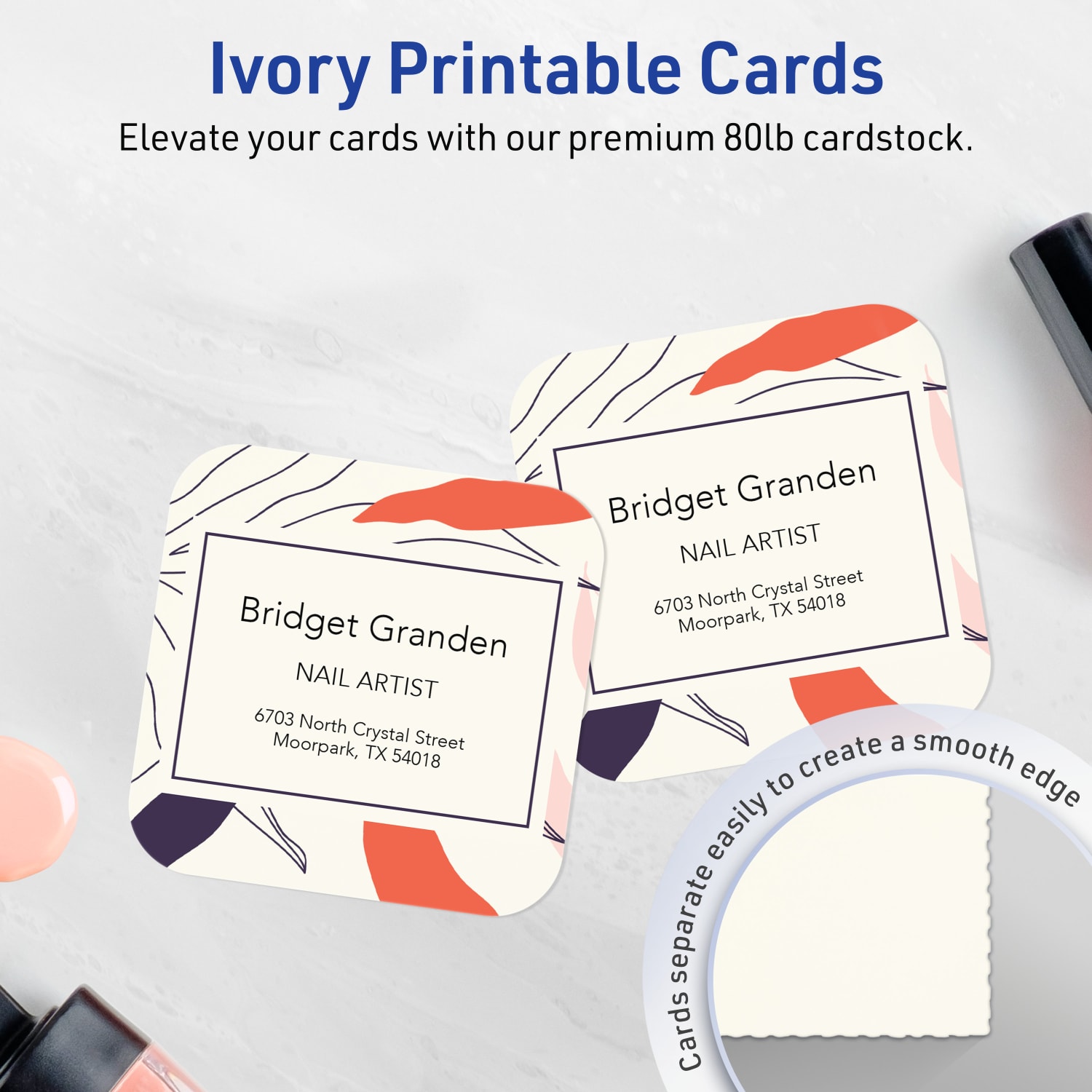 Avery Printable Rounded Corner Business Cards With Sure Feed Technology, Print-To-The-Edge, 2.5inx2.5in, Matte Ivory, Pack Of 450 - Image 3