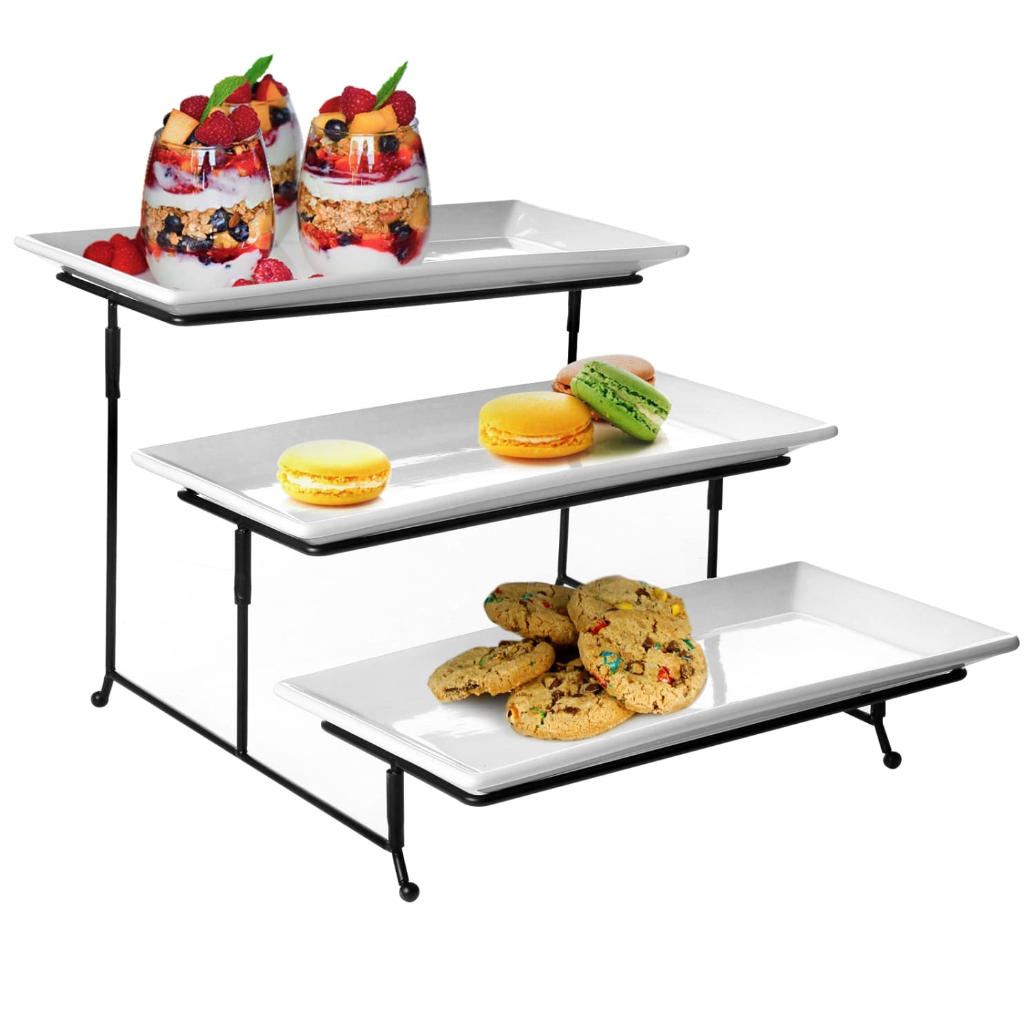 Gibson Elite Gracious Dining 3-Tiered Plate Set, White/Black - Image 3