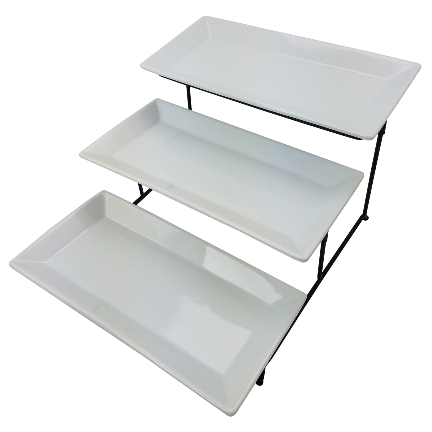 Gibson Elite Gracious Dining 3-Tiered Plate Set, White/Black - Image 4
