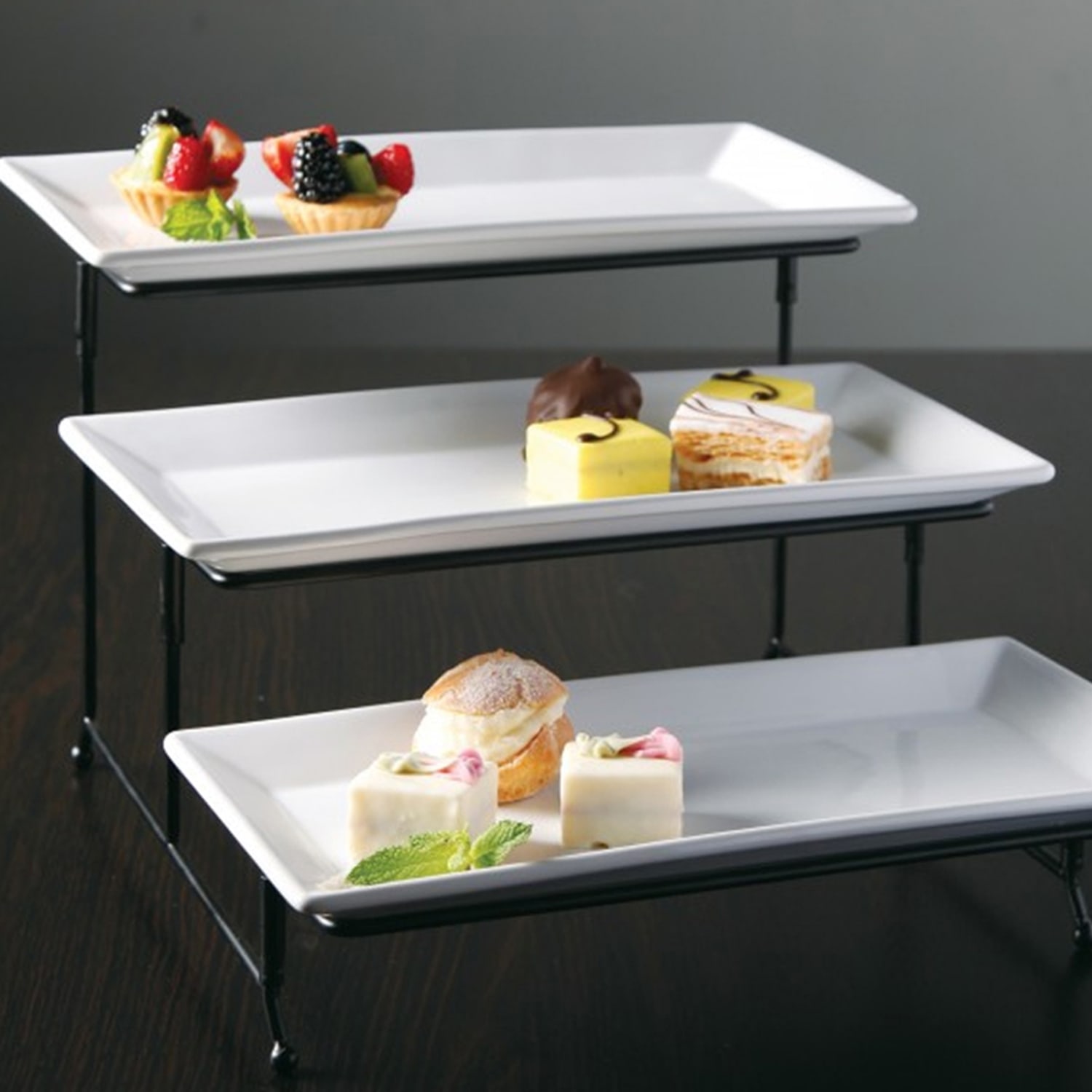 Gibson Elite Gracious Dining 3-Tiered Plate Set, White/Black - Image 6