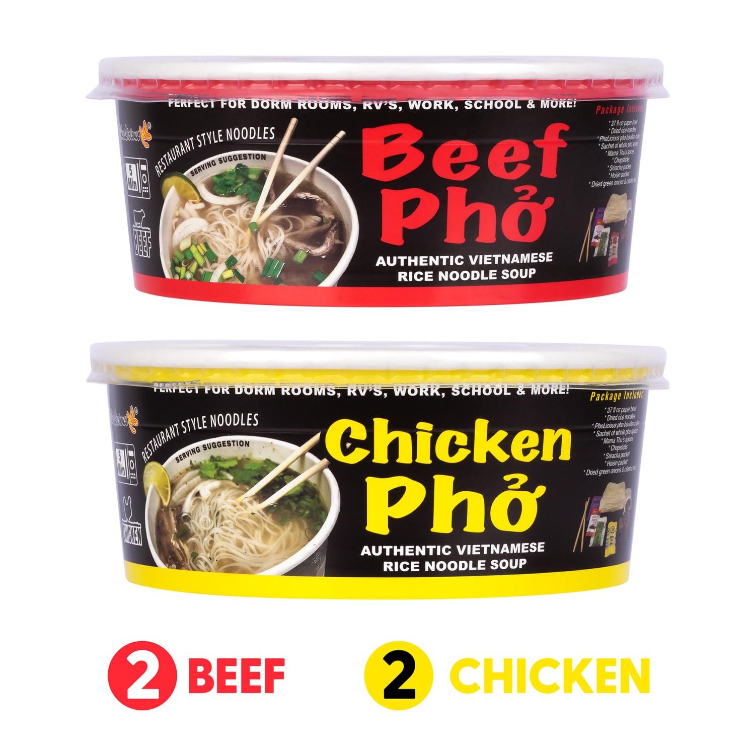 PhoLicious Authentic Pho Vietnamese Rice Noodle Soup, Variety Pack, 3.6 Oz, Pack Of 4 Bowls - Image 5
