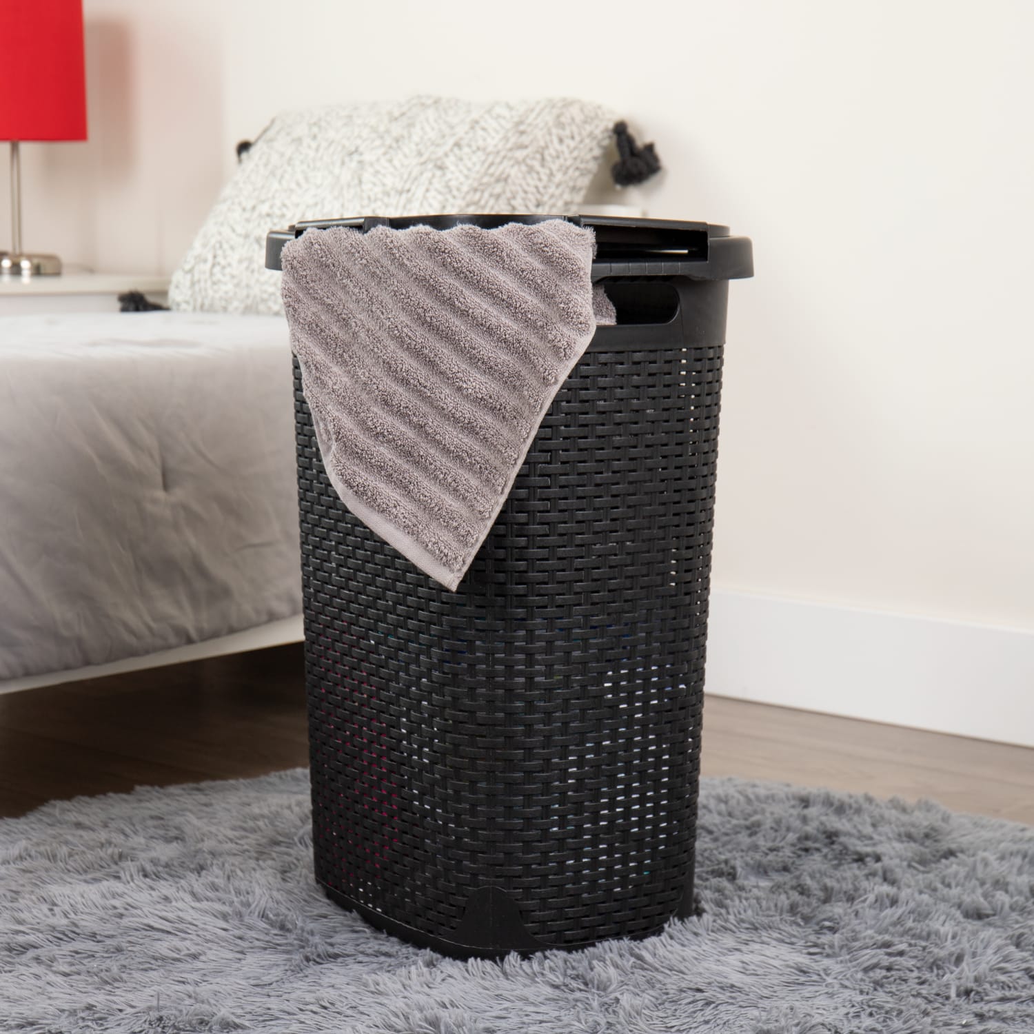 Mind Reader 60L Slim Laundry Hamper Clothes Basket With Lid, 24-3/20inH x 13-3/4inW x 17-13/20inL, Black - Image 3