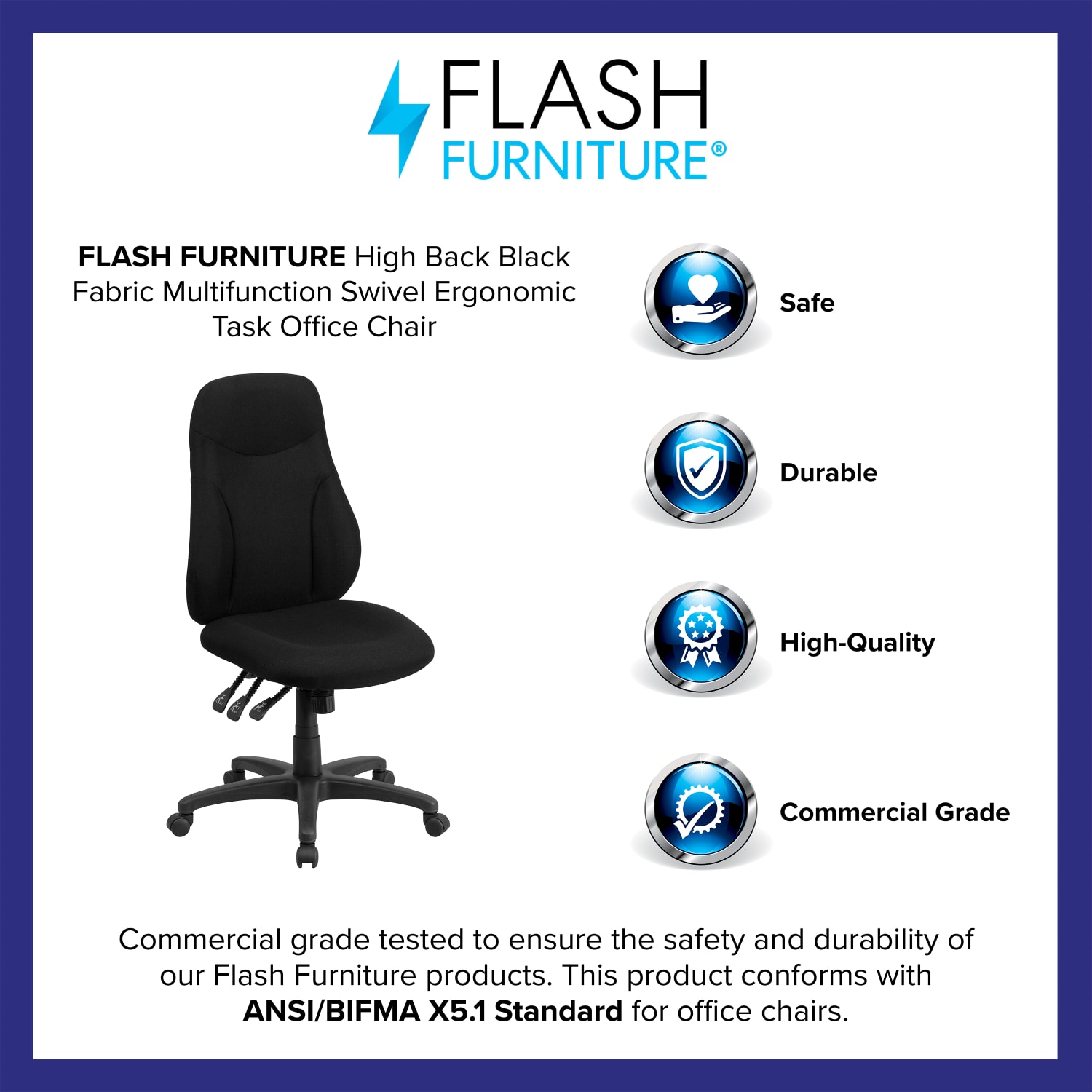Flash Furniture Ergonomic Fabric High-Back Multi-Function Task Chair, Black - Image 5