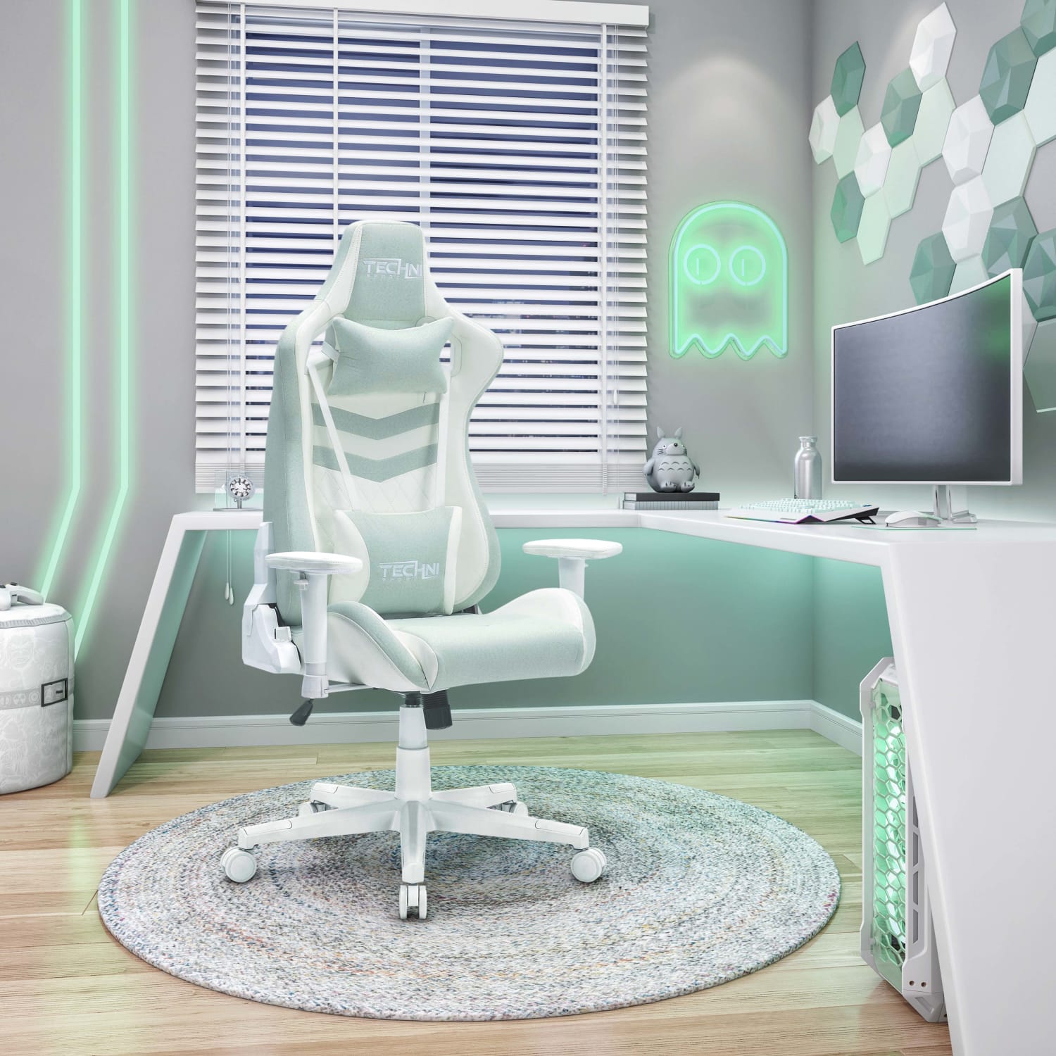 Techni Sport Pastel Series Ergonomic Faux Leather Computer Gaming Chair, Mint Green - Image 6