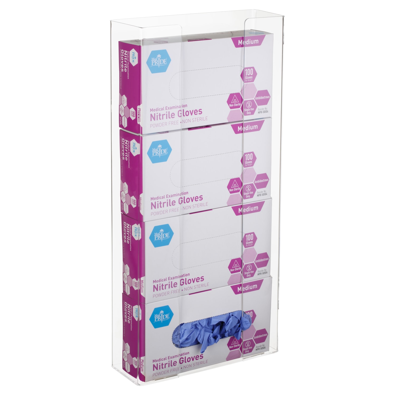 Alpine AdirMed Quad Box Capacity Acrylic Glove Dispensers, 21-1/8inH x 10-1/4inW x 3-1/2inD, Clear - Image 3