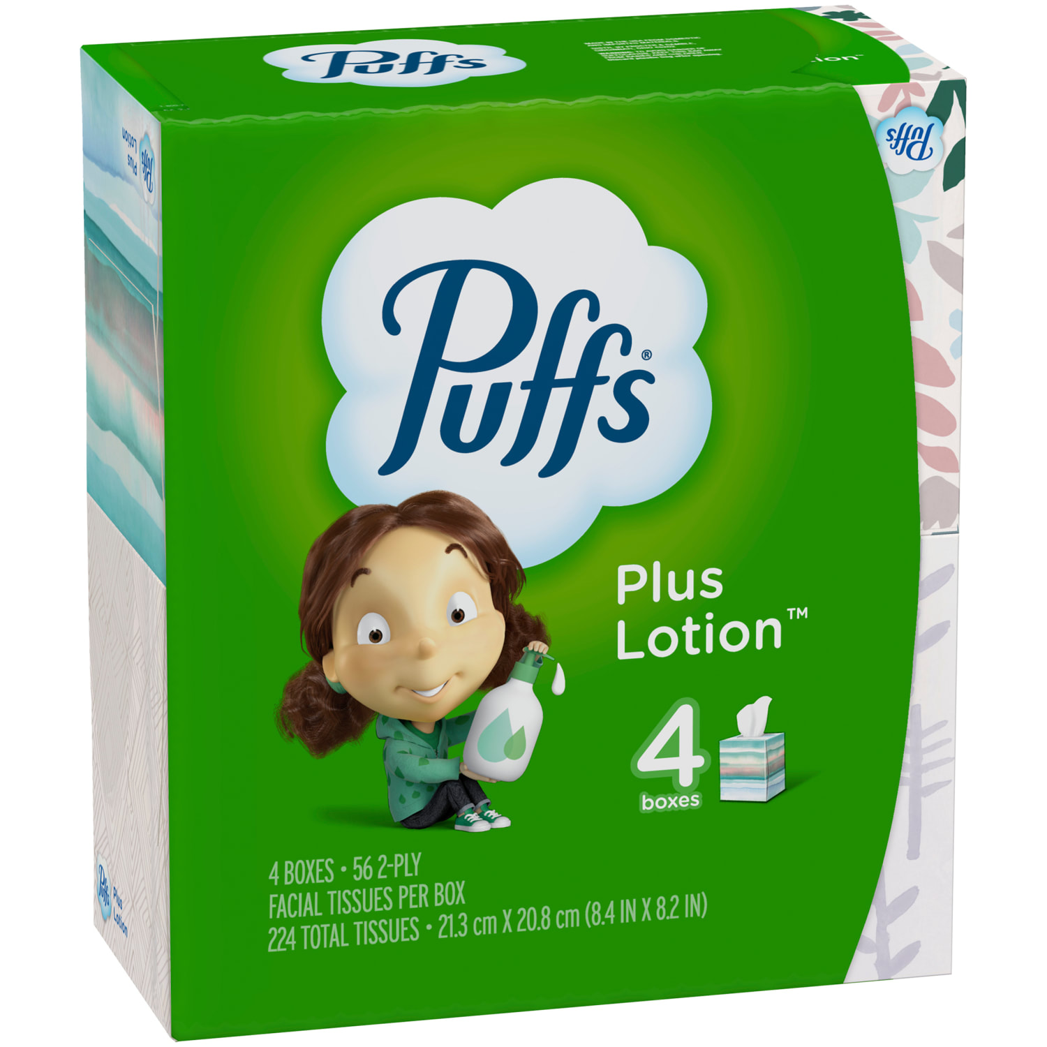 Puffs Plus Lotion 2-Ply Facial Tissues, White, 56 Sheets Per Box, Pack of 4 Boxes - Image 3