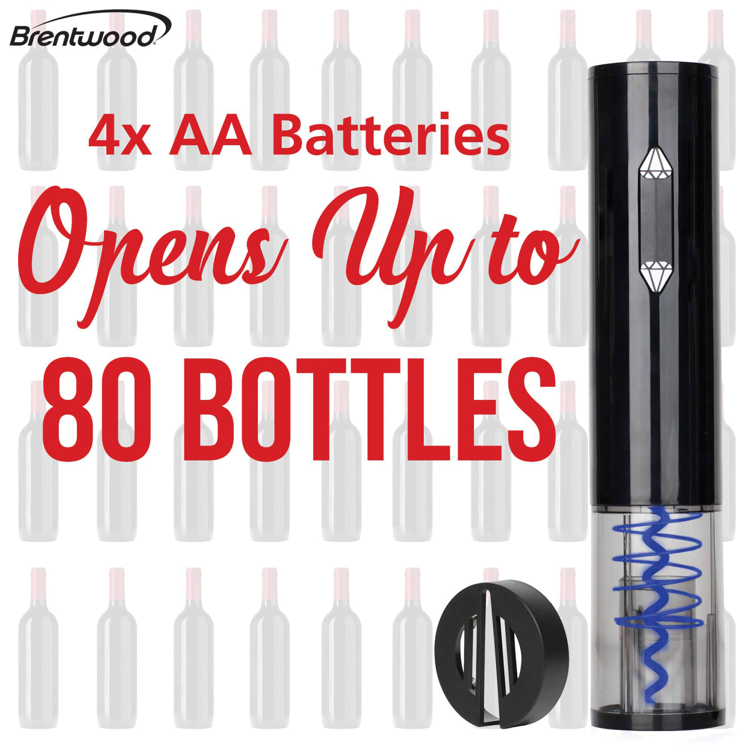 Brentwood Portable Wine Bottle Opener with Foil Cutter, 9-1/8inH x 1-13/16inW x 1-13/16inD, Black - Image 4