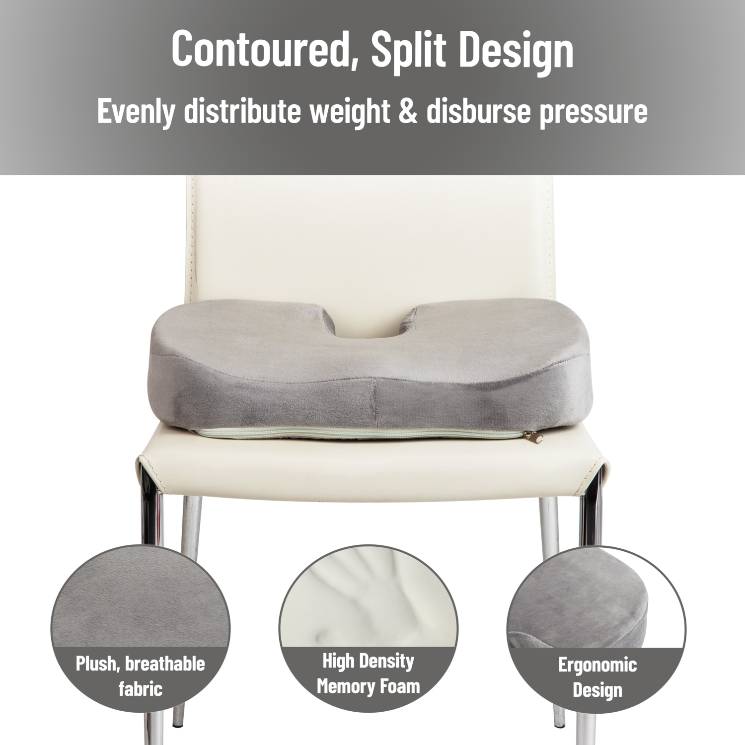 Mind Reader Ergonomic Orthopedic Seat Cushion, Memory Foam, 2-3/4inH x 13-1/2inW x 18inL, Gray - Image 6