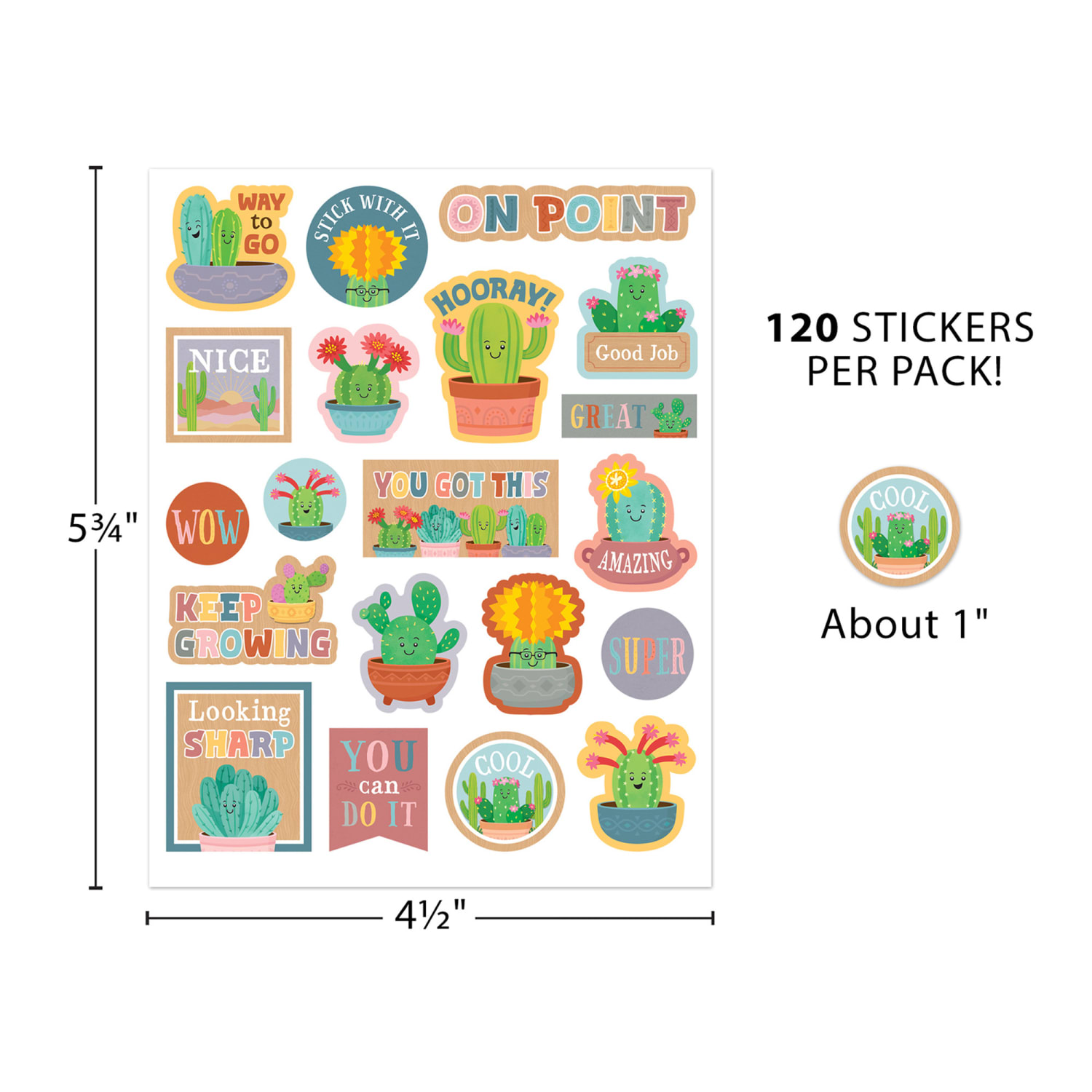 Teacher Created Resources Stickers, Happy Cactus Crew, 120 Per Pack, Set Of 12 Packs - Image 4