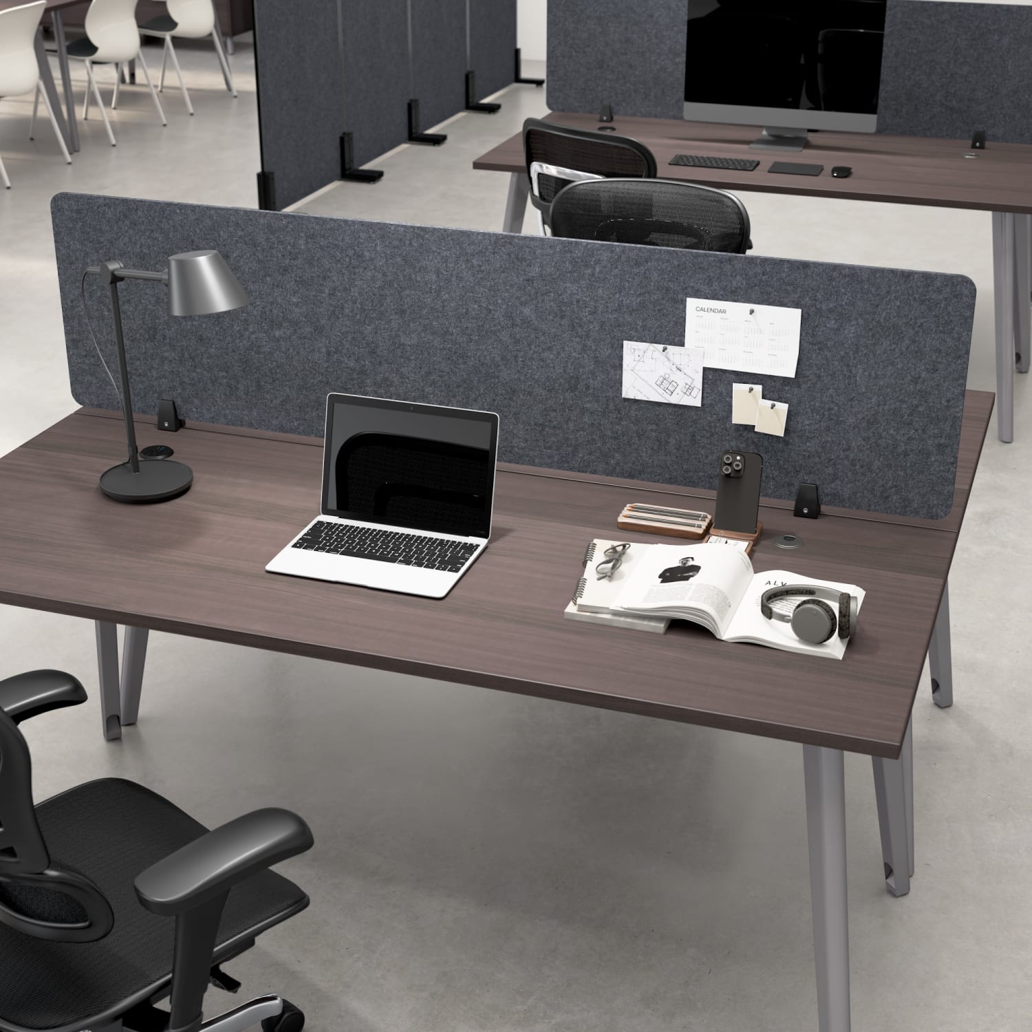 WorkPro Motiva Desktop Privacy Screen, 18inH x 70inW x 2inD, Cool Charcoal, Standard Delivery