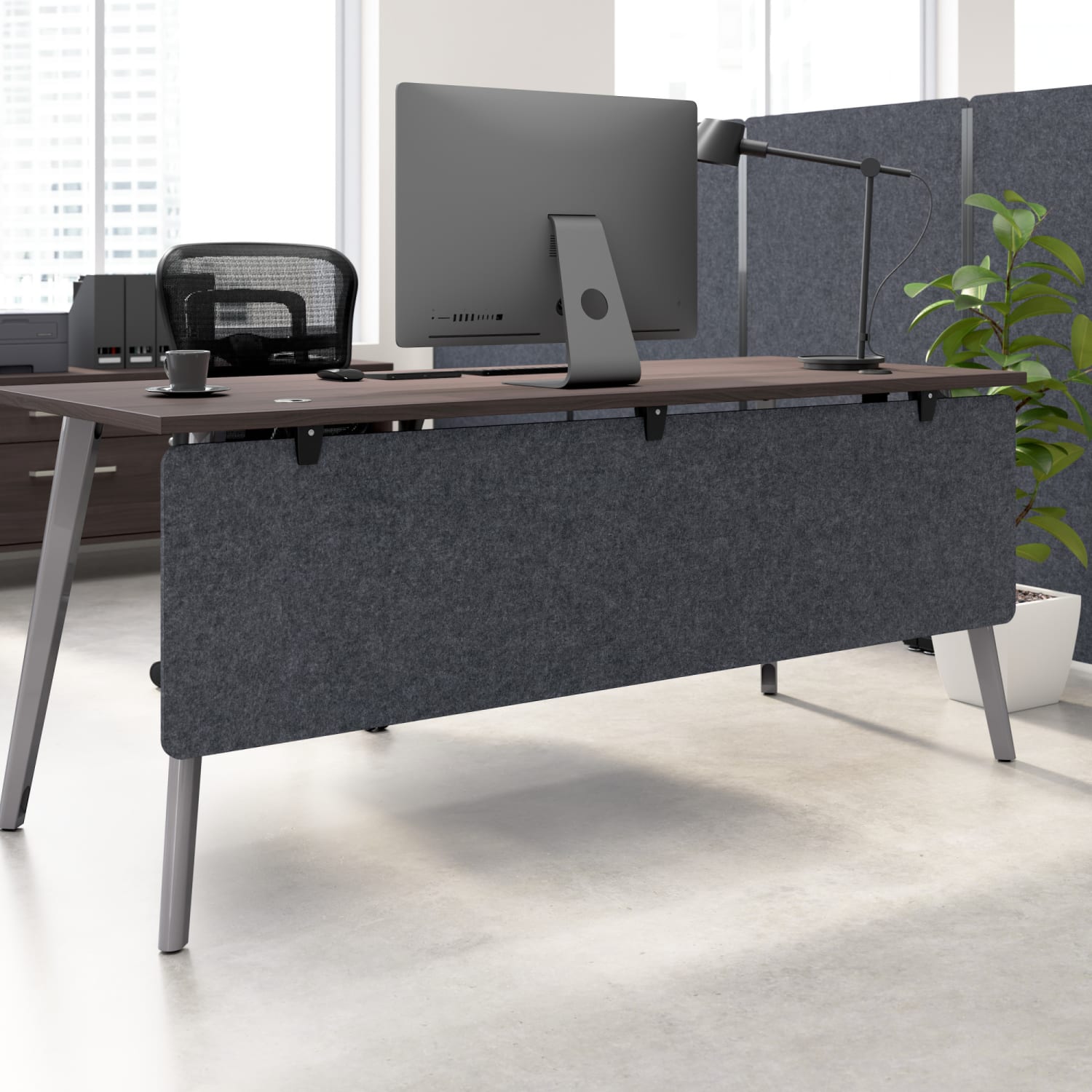 WorkPro Motiva Desktop Privacy Screen, 18inH x 70inW x 2inD, Cool Charcoal, Standard Delivery - Image 3