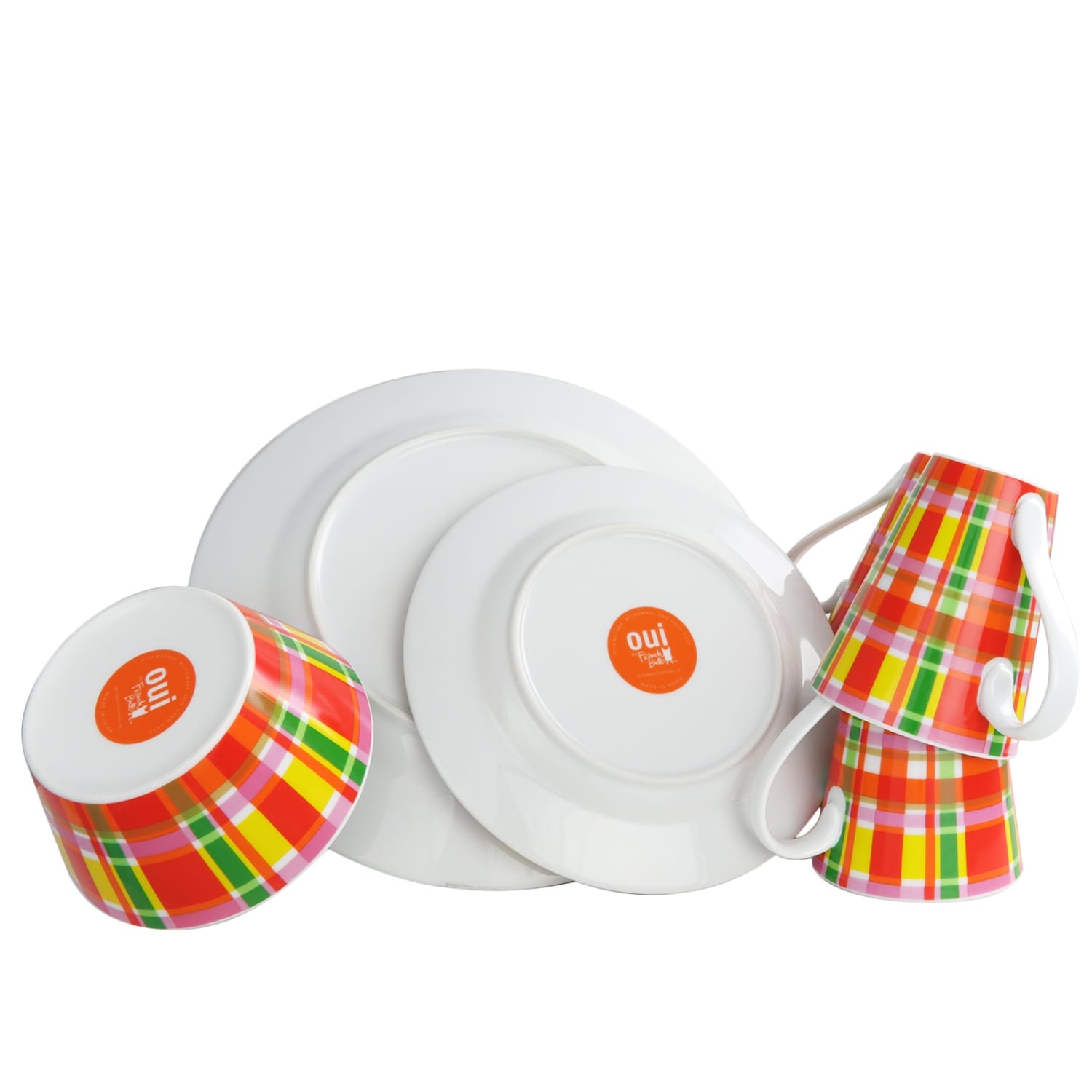 Oui by French Bull 16-Piece Porcelain Dinnerware Set, Multicolor Plaid - Image 5