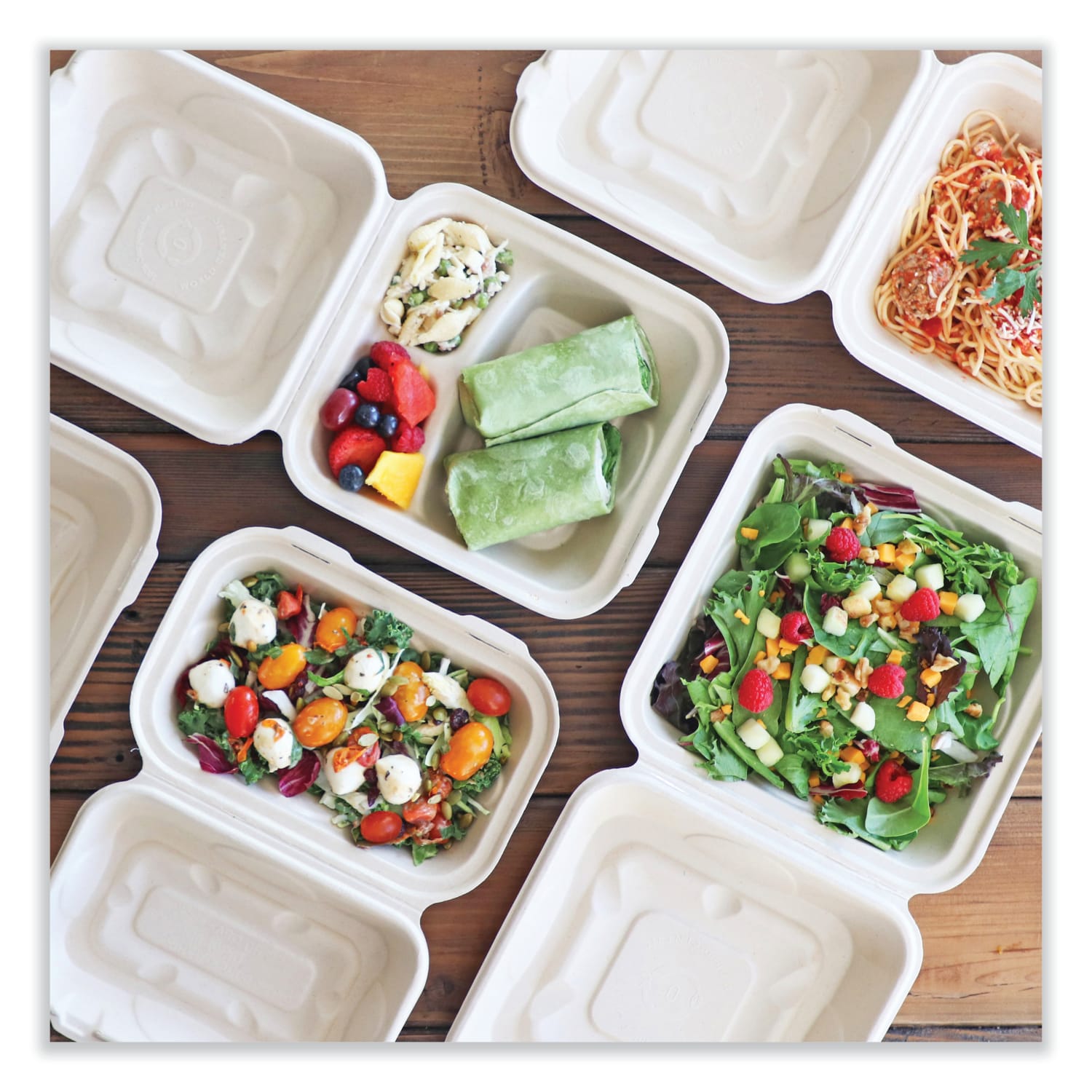 World Centric Fiber Hinged Containers, 3-5/16inH x 9-5/16inW x 9inD, Natural, Pack Of 300 Containers - Image 4