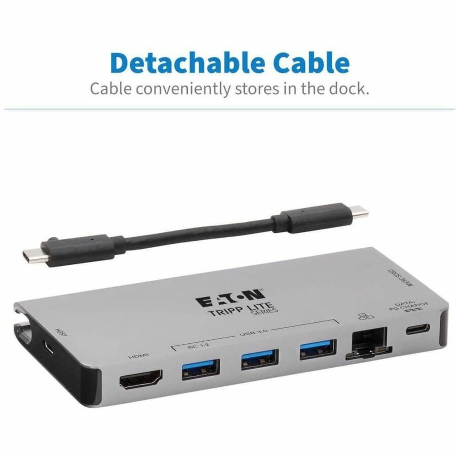Eaton Tripp Lite Series USB C Docking Station USB Hub 4k w/ HDMI, Gbe Gigabit Ethernet, SD Card Reader, PD Charging - U442DOCK5DGY - Image 4