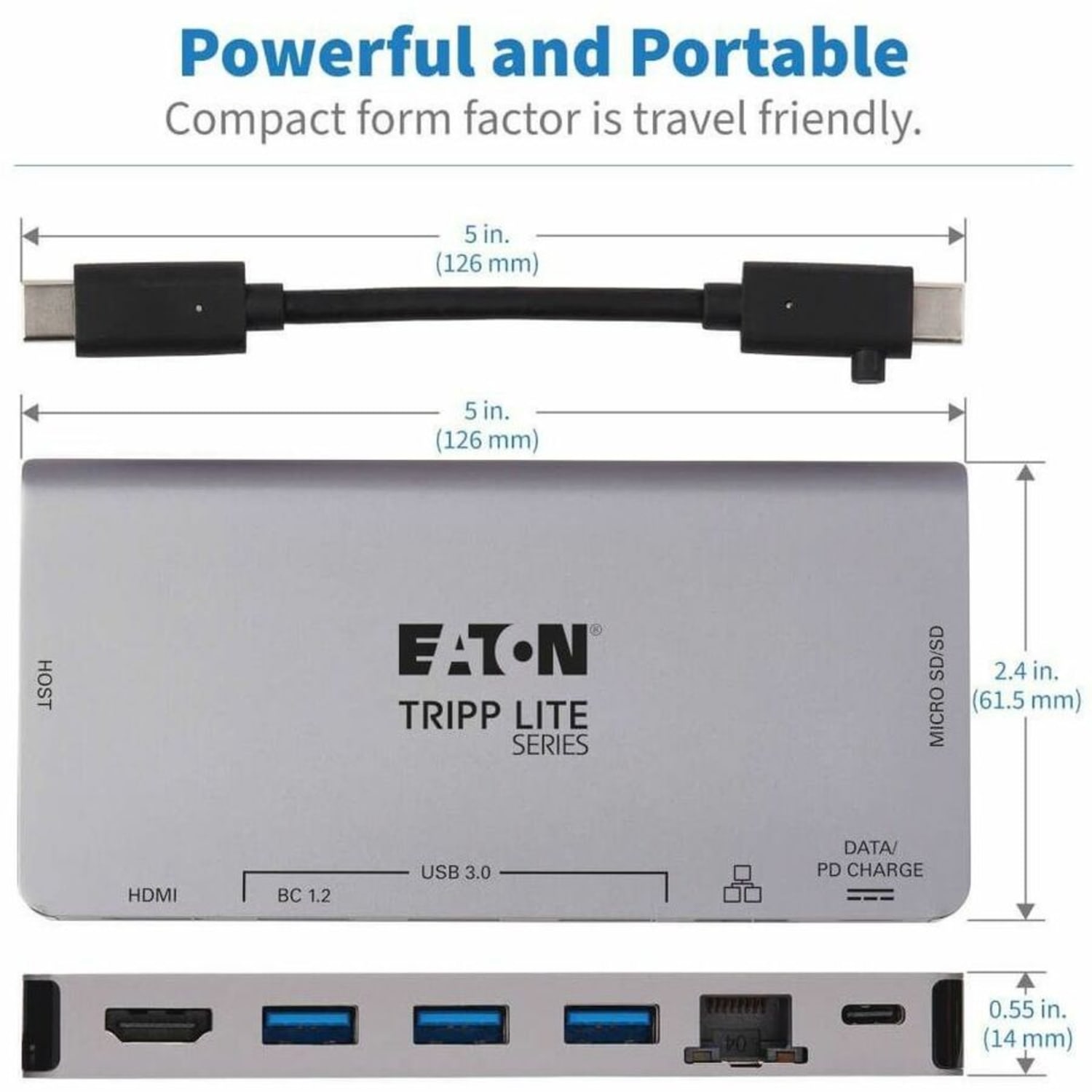 Eaton Tripp Lite Series USB C Docking Station USB Hub 4k w/ HDMI, Gbe Gigabit Ethernet, SD Card Reader, PD Charging - U442DOCK5DGY - Image 6