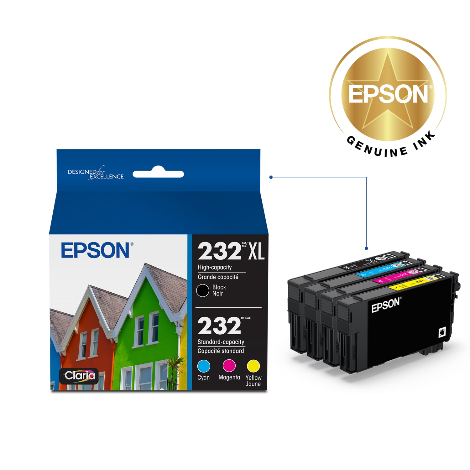 Epson 232XL Black/232 Claria Cyan; Magenta; Yellow Extra High-Yield Ink Cartridges, Set Of 4 Cartridges, T222XL120-S - Image 3