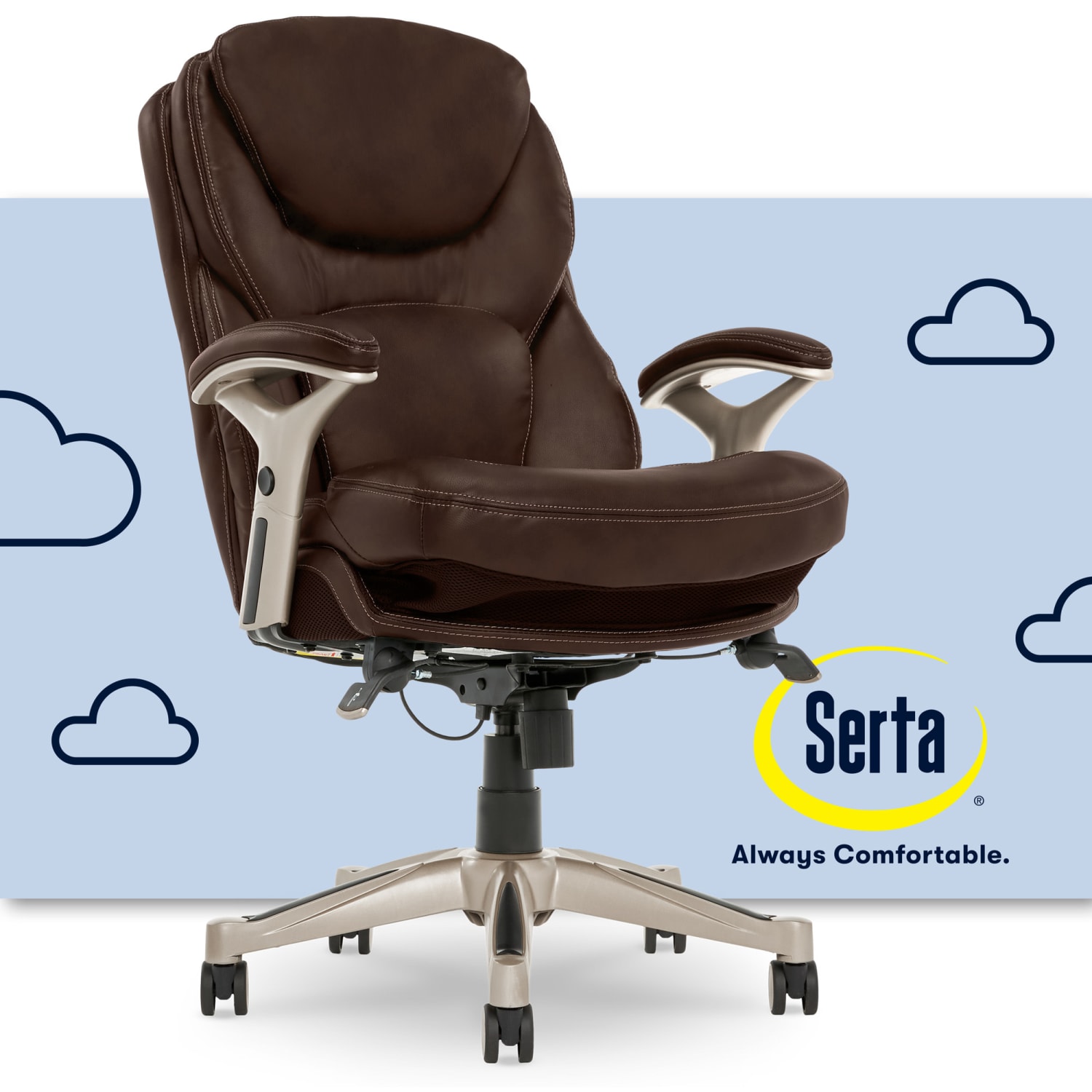 Serta Claremont Ergonomic Bonded Leather Mid-Back Office Chair, Old Chestnut/Silver - Image 3