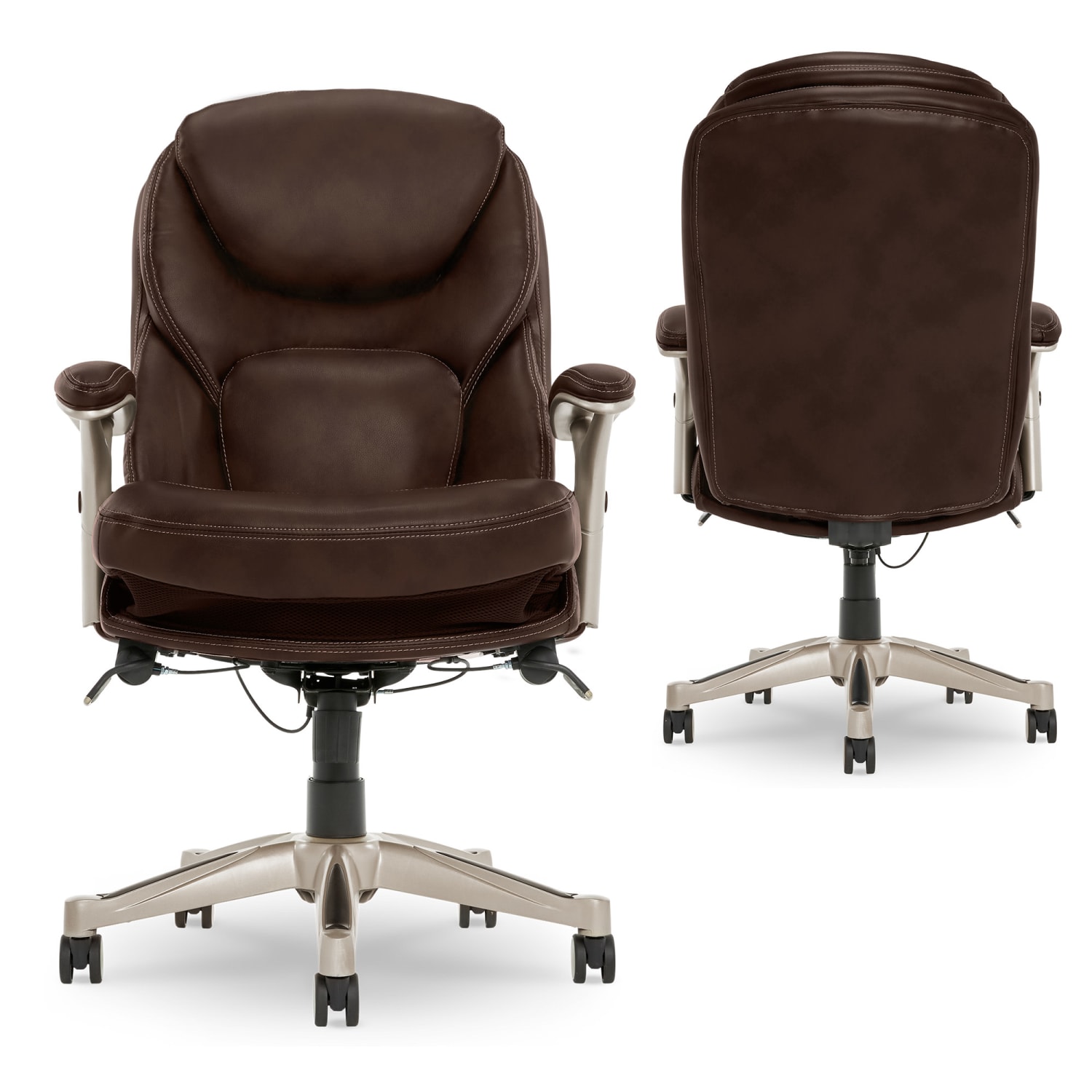 Serta Claremont Ergonomic Bonded Leather MidBack Office Chair Old ChestnutSilver PopularChairscom Serta Claremont Ergonomic Bonded Leather Mid Back Office Chair Old ChestnutSilver PopularChairscom