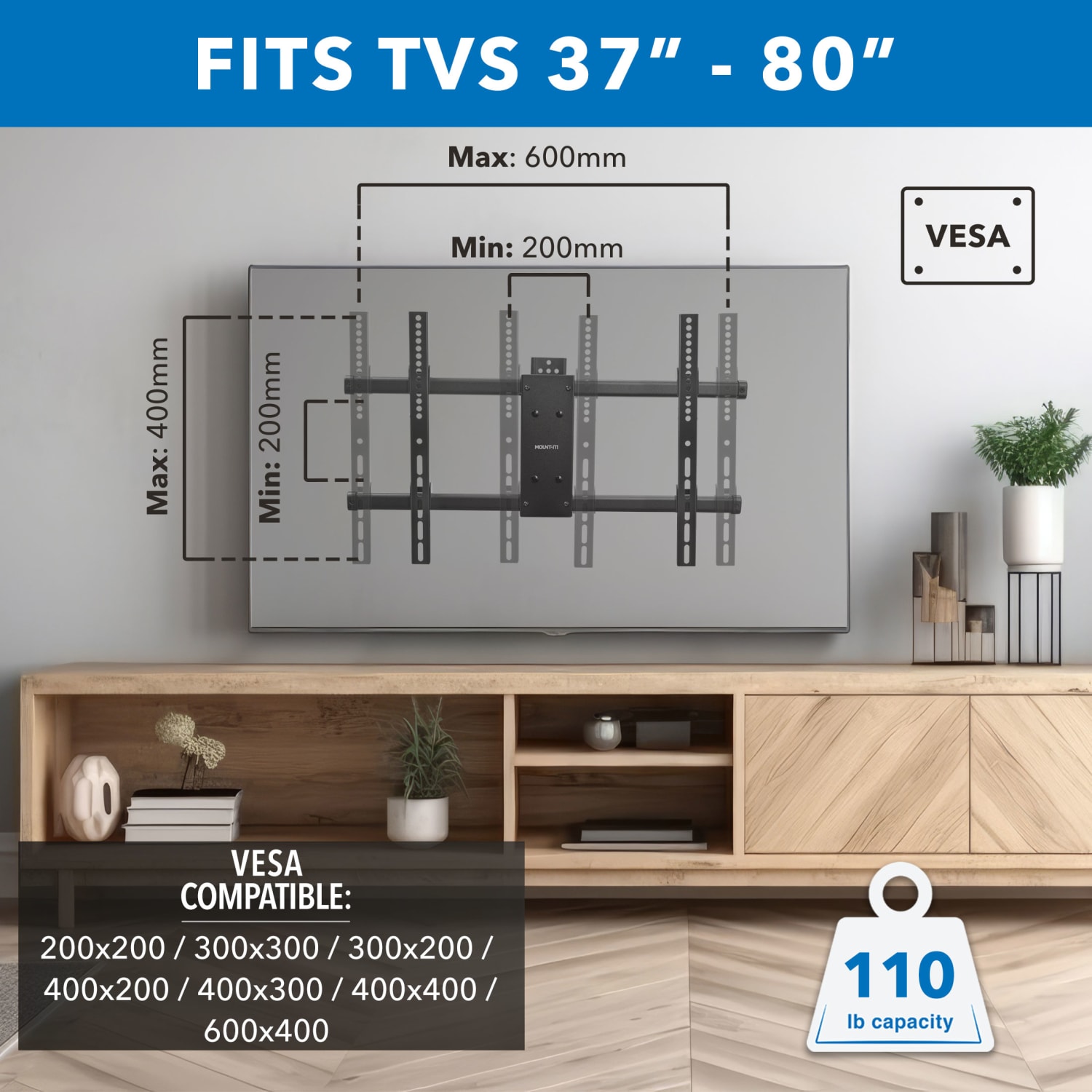 Mount-It! Heavy Duty Full Motion TV Wall Mount For Screen Sizes 37in To 80in, 2-3/4inH x 11-1/2inW x 28-1/2inD, Black - Image 4