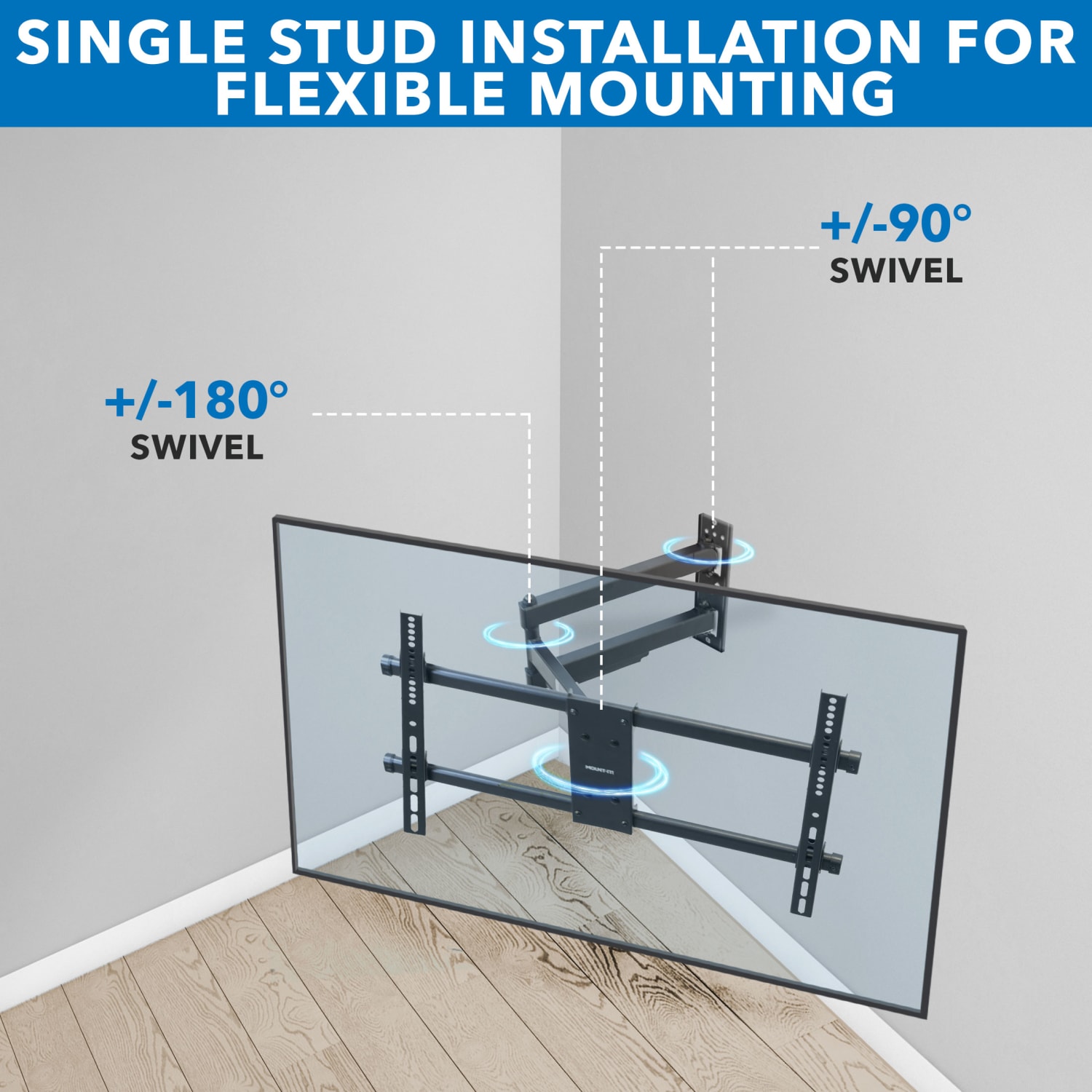 Mount-It! Heavy Duty Full Motion TV Wall Mount For Screen Sizes 37in To 80in, 2-3/4inH x 11-1/2inW x 28-1/2inD, Black - Image 5