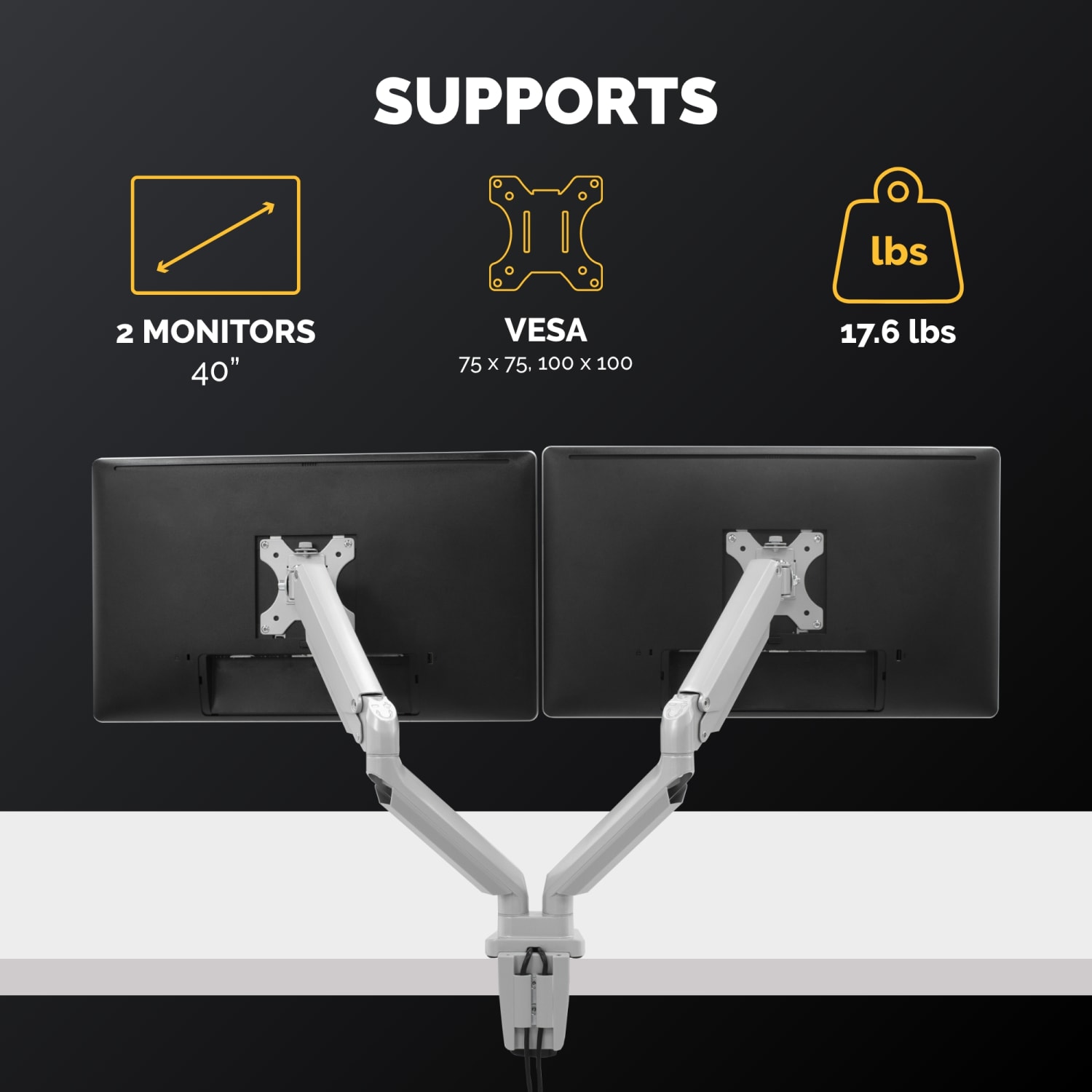 Fellowes Platinum Series Dual Flat-Panel Monitor Arms, Silver - Image 3