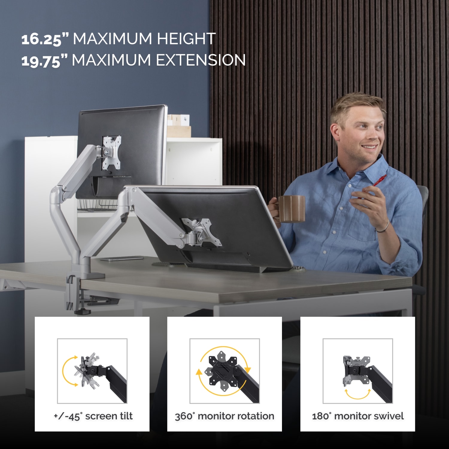 Fellowes Platinum Series Dual Flat-Panel Monitor Arms, Silver - Image 4