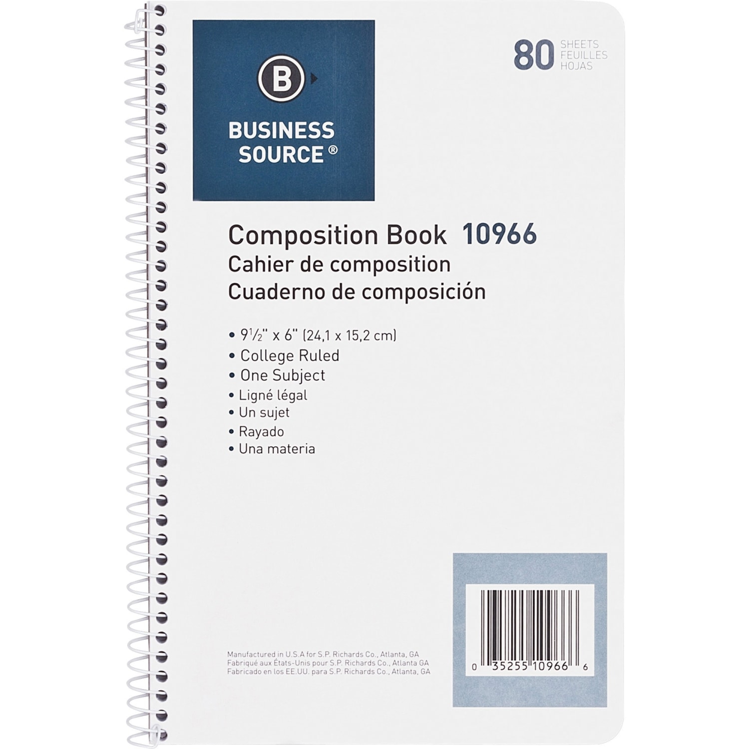 Business Source Composition Notebook, 6in x 9 1/2in, College Ruled, 80 Sheets, White - Image 3