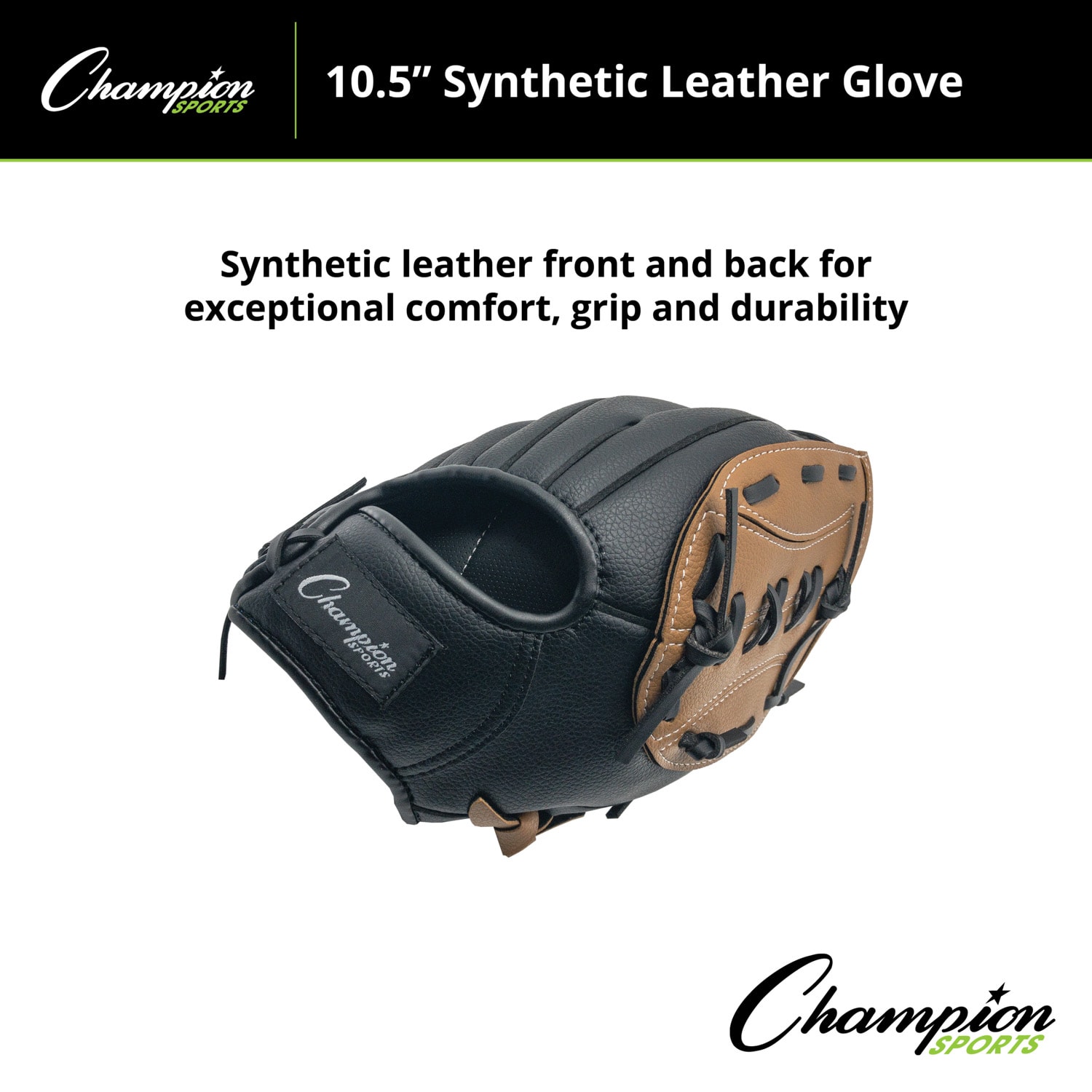Champion Sports Leather & Vinyl Baseball/Softball Glove, 11in, Brown/Black - Image 6