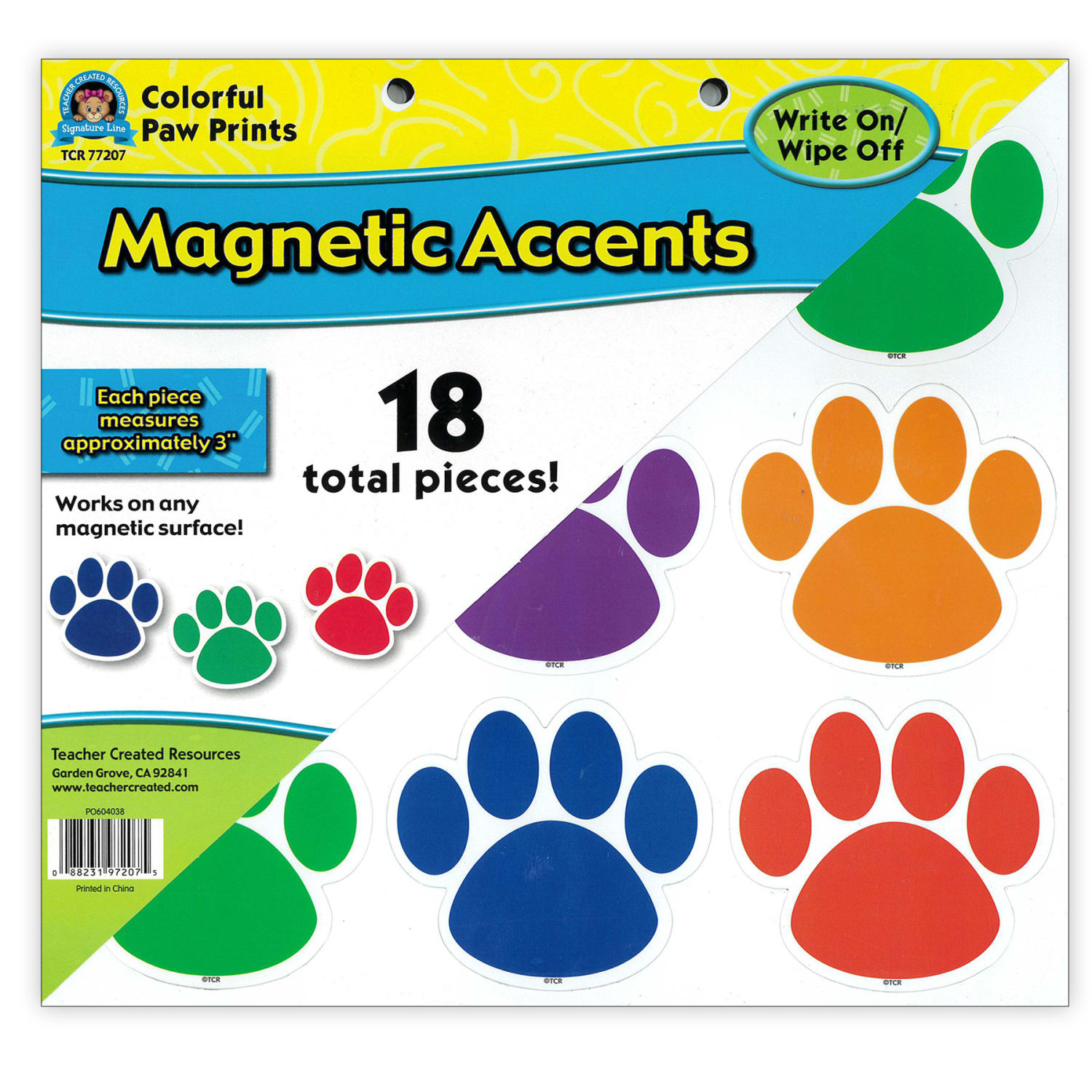 Teacher Created Resources Magnetic Accents, Colorful Paw Prints, 18 Per Packs, 3 Packs - Image 3