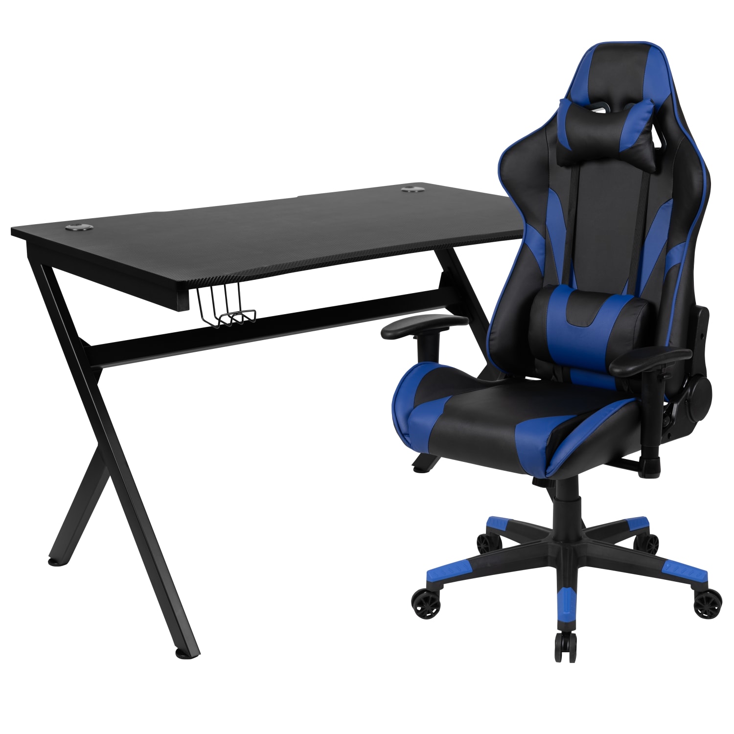 Flash Furniture Gaming Desk And Reclining Chair Set With Cup Holder, Headphone Hook & 2 Wire Management Holes, Blue - Image 3
