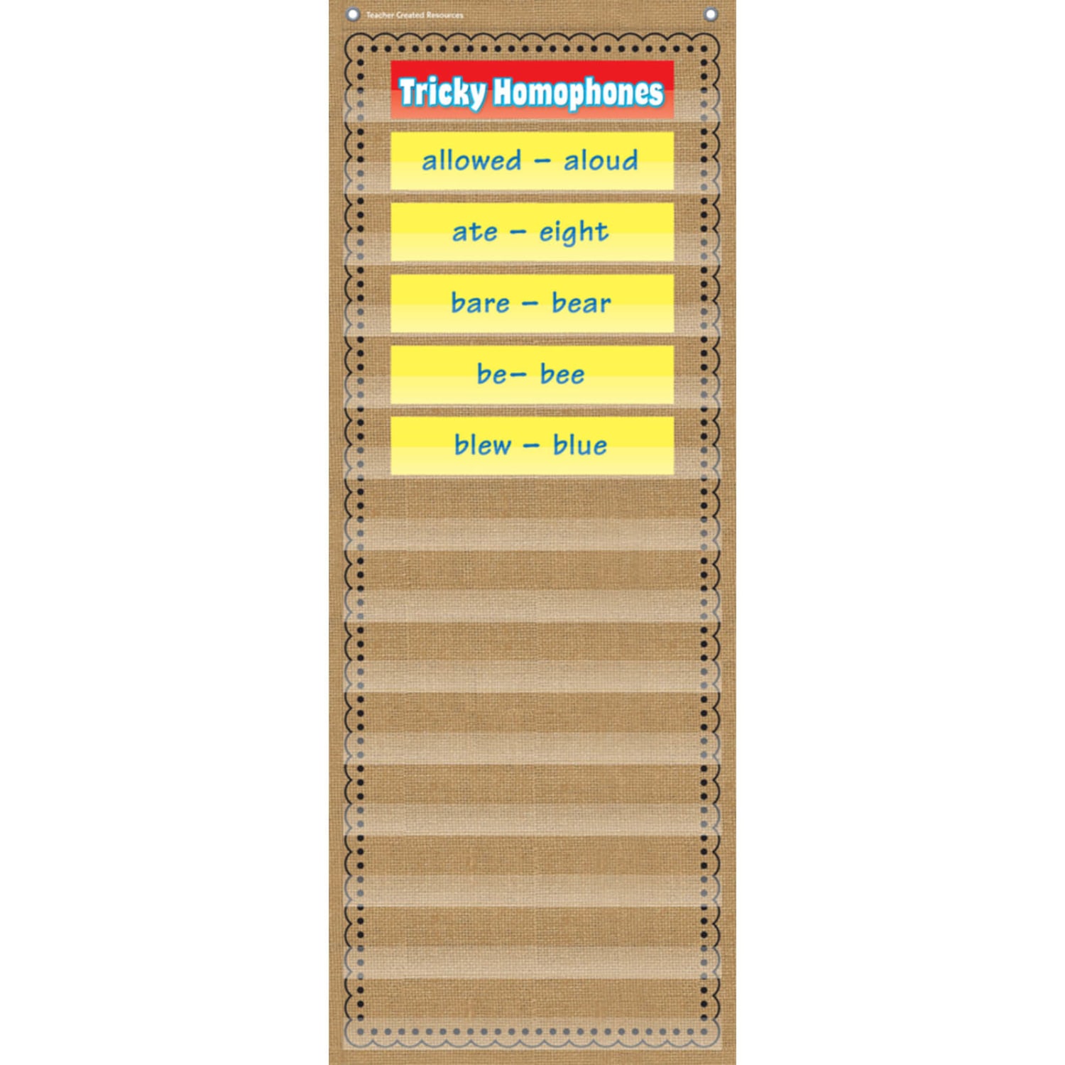 Teacher Created Resources 14-Pocket Daily Schedule Pocket Chart, 34inH x 13inW x 1/8inD, Burlap - Image 3