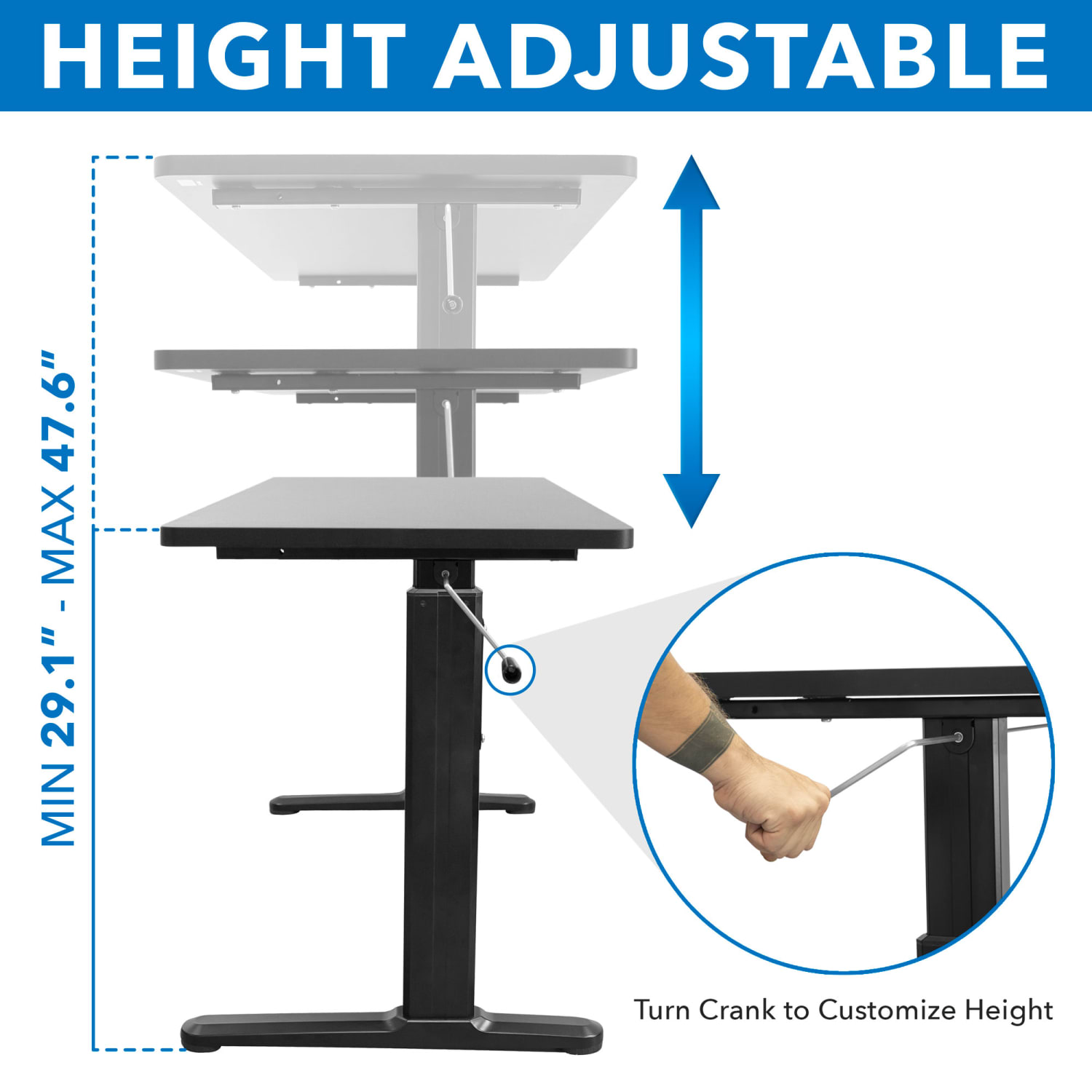 Mount-It! Mi-7981 56inW Hand Crank Sit-Stand Desk, Black - Image 6