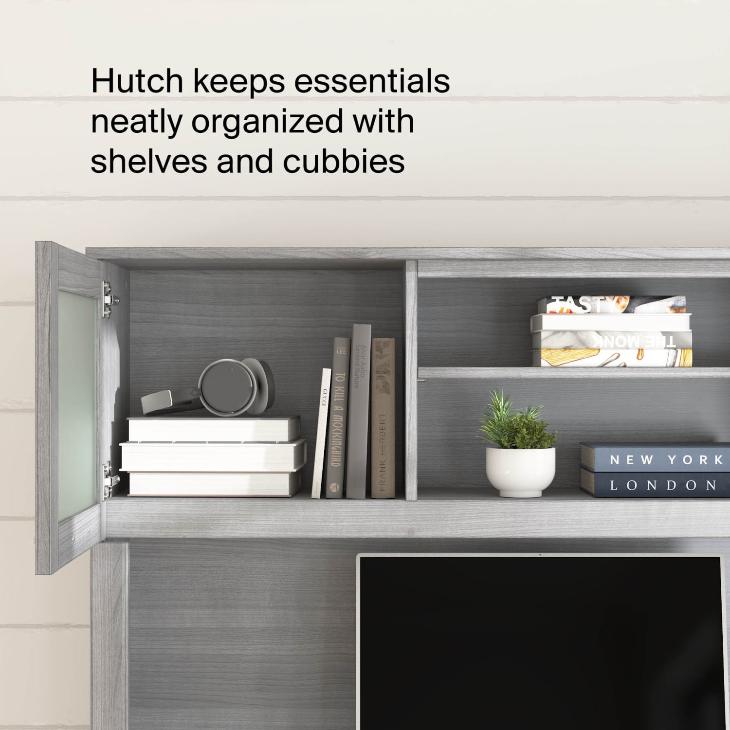 Bush Furniture Hutch For L-Shaped Desk, 60inW, Platinum Gray, Standard Delivery - Image 5