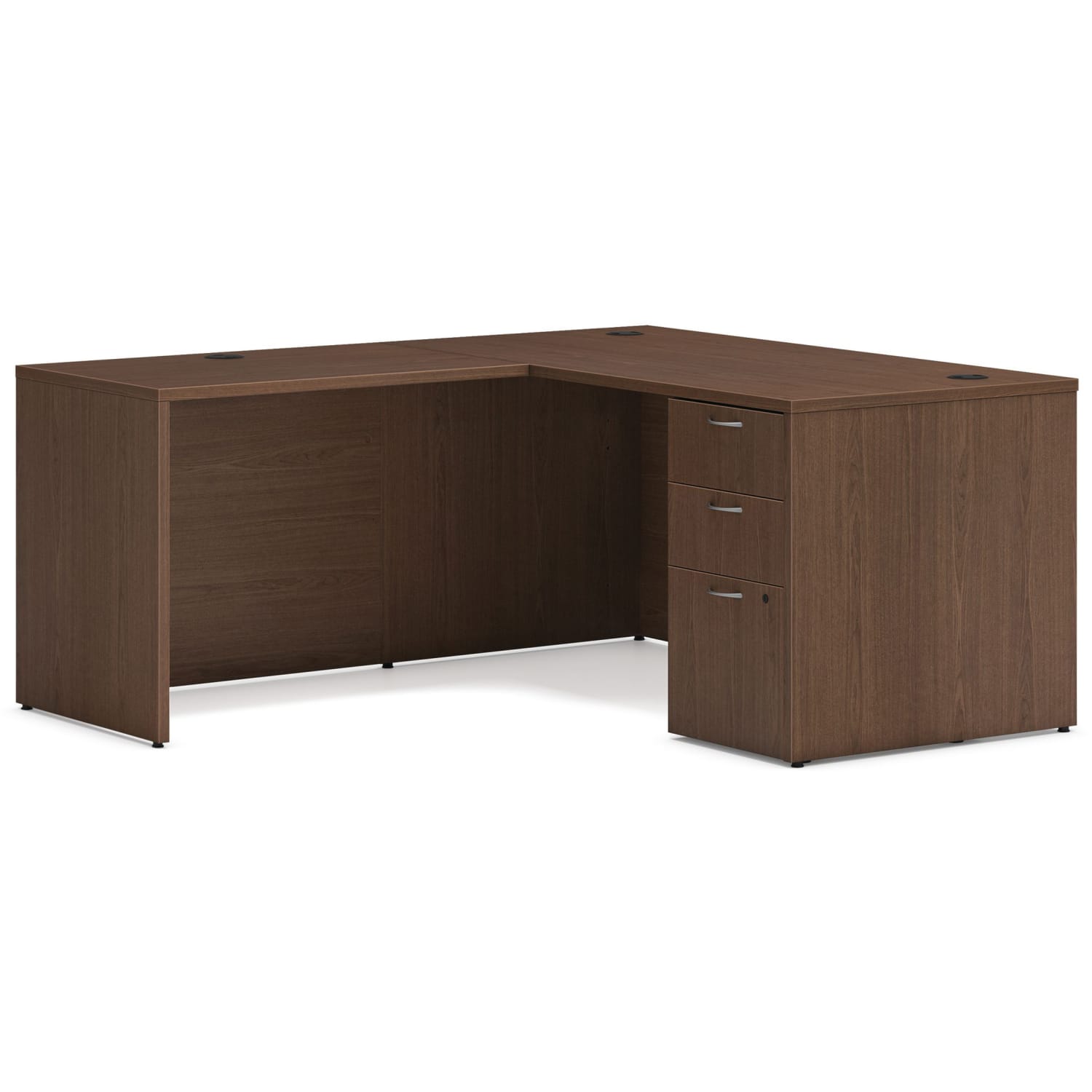 HON Mod 60inW L-Station Computer Desk With Single Pedestal, Walnut - Image 3