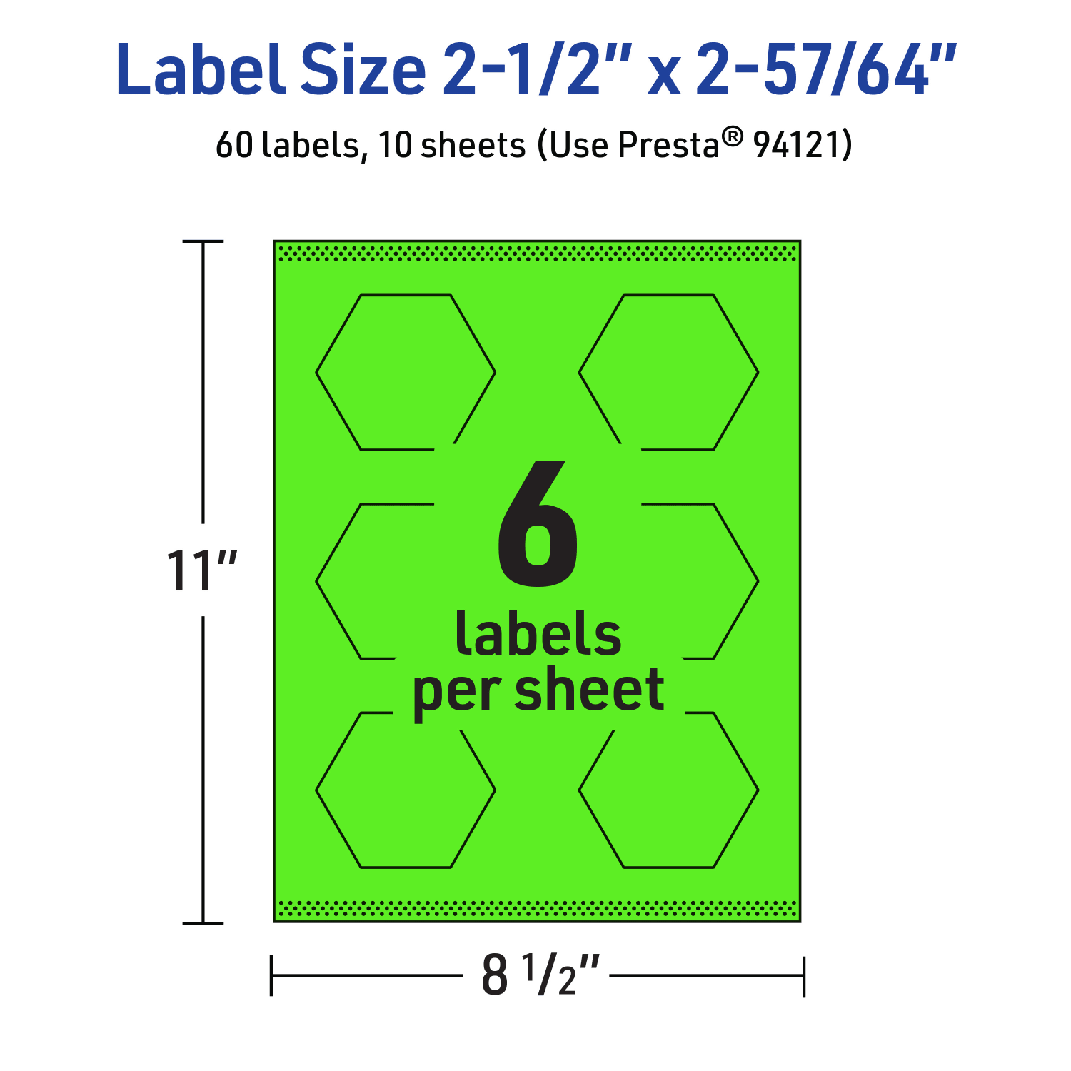 Avery Print-To-The-Edge Labels With Sure Feed Technology, 94121-NGP10, Hexagon, 2-1/2in x 2-57/64in, Matte Neon Green, Pack of 60 - Image 6