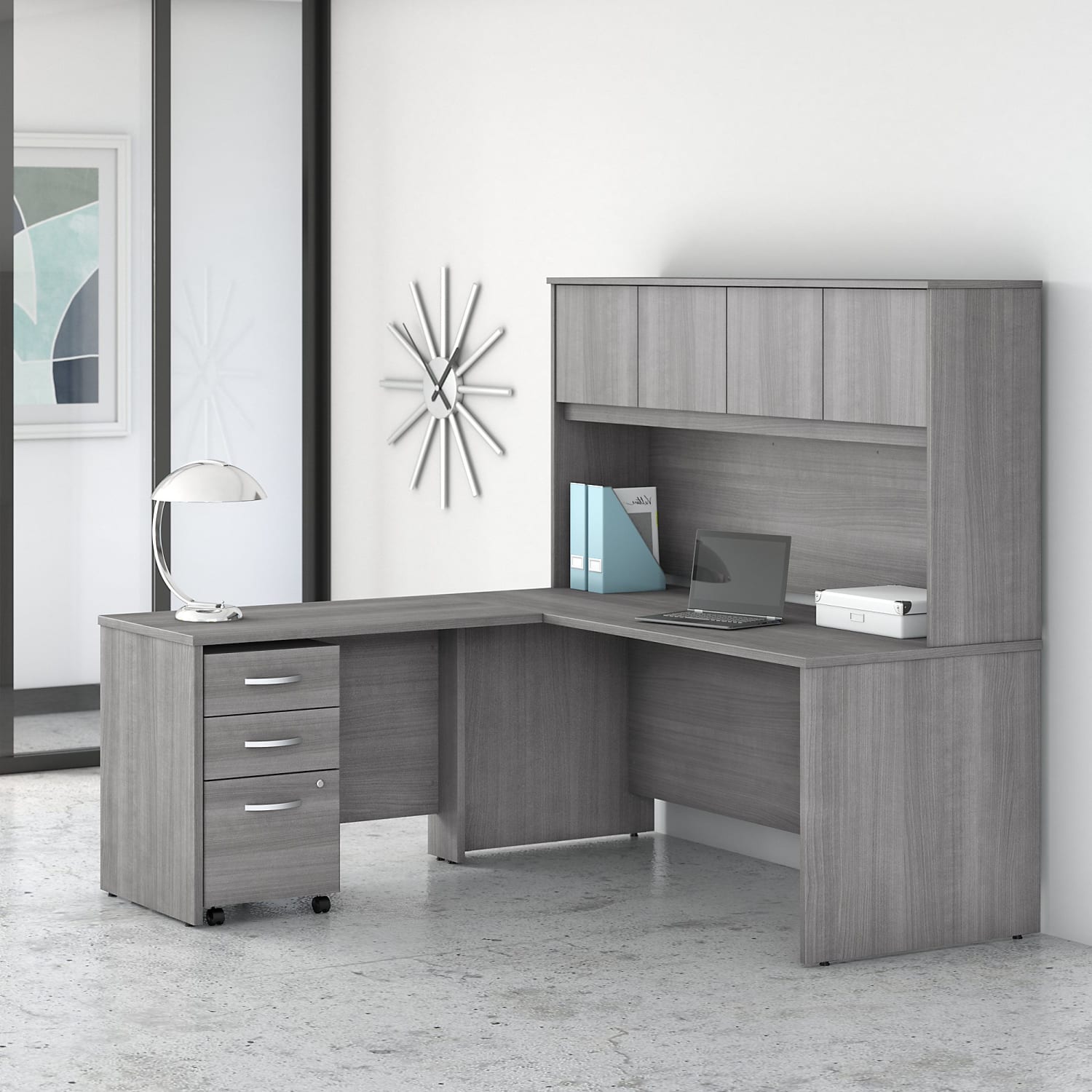 Bush Business Furniture Studio C 72inW x 30inD L-Shaped Desk With Hutch, Mobile File Cabinet And 42inW Return, Platinum Gray, Standard Delivery - Image 3
