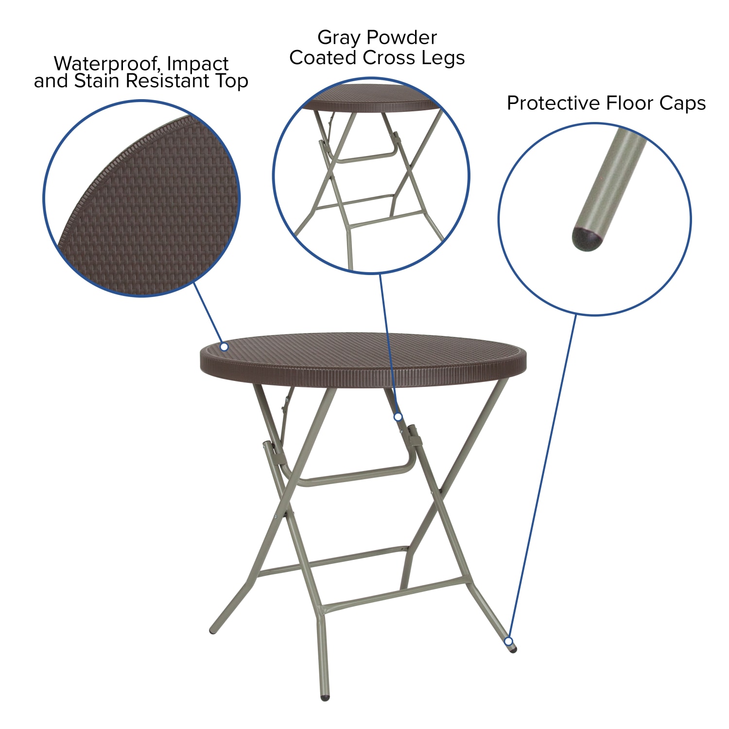 Flash Furniture Round Rattan Plastic Folding Table, 30-1/4inH x 31-1/2inW x 31-1/2inD, Brown - Image 5