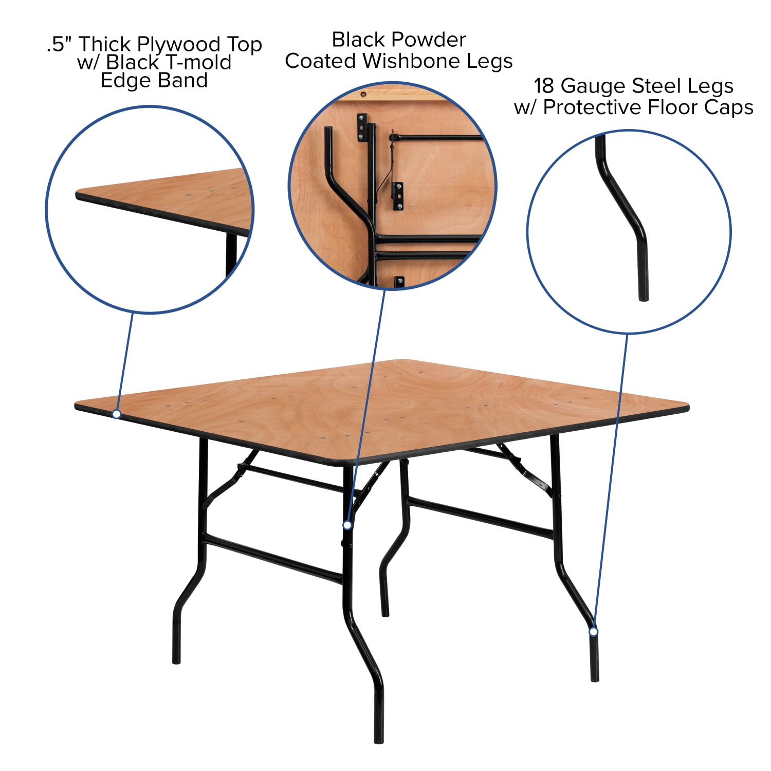 Flash Furniture Square Folding Banquet Table, 30-1/8inH x 48inW x 48inD, Natural/Black - Image 6