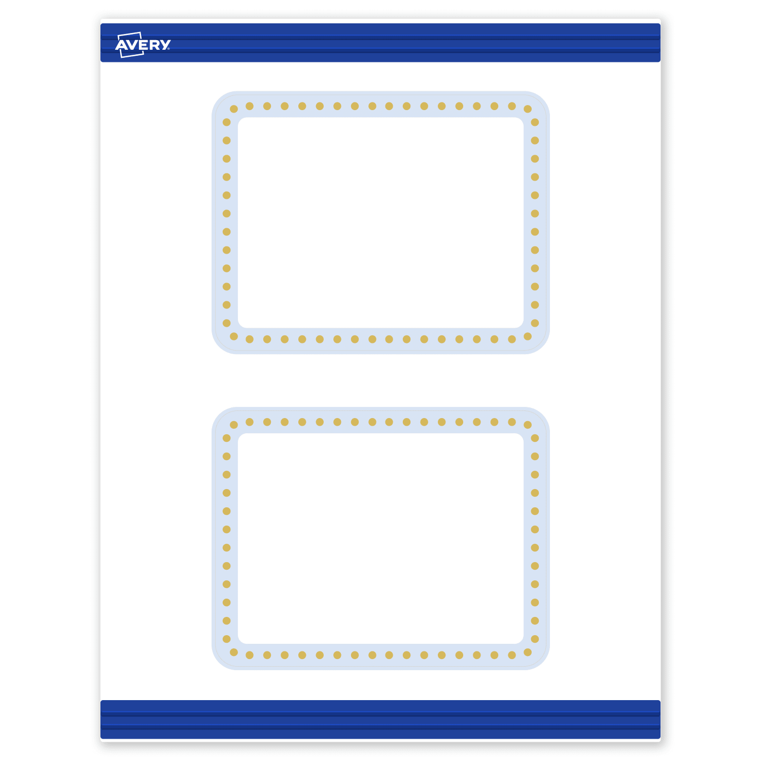 Avery Printable Postcards With Sure Feed Technology, 4.25in x 5-1/2in, Matte White With Gold Dots/Blue Border Design, Pack Of 20 - Image 3