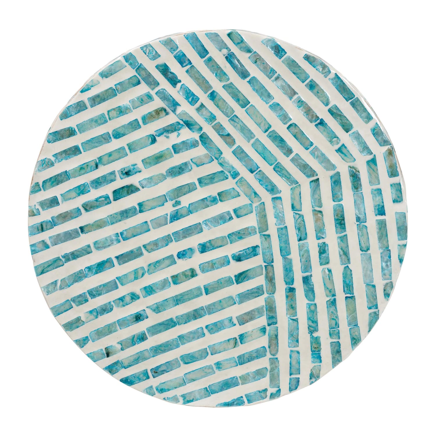 Baxton Studio Draven Modern Bohemian Mother Of Pearl Round End Table, 18-1/2inH x 13inW x 13inD, White/Blue - Image 4