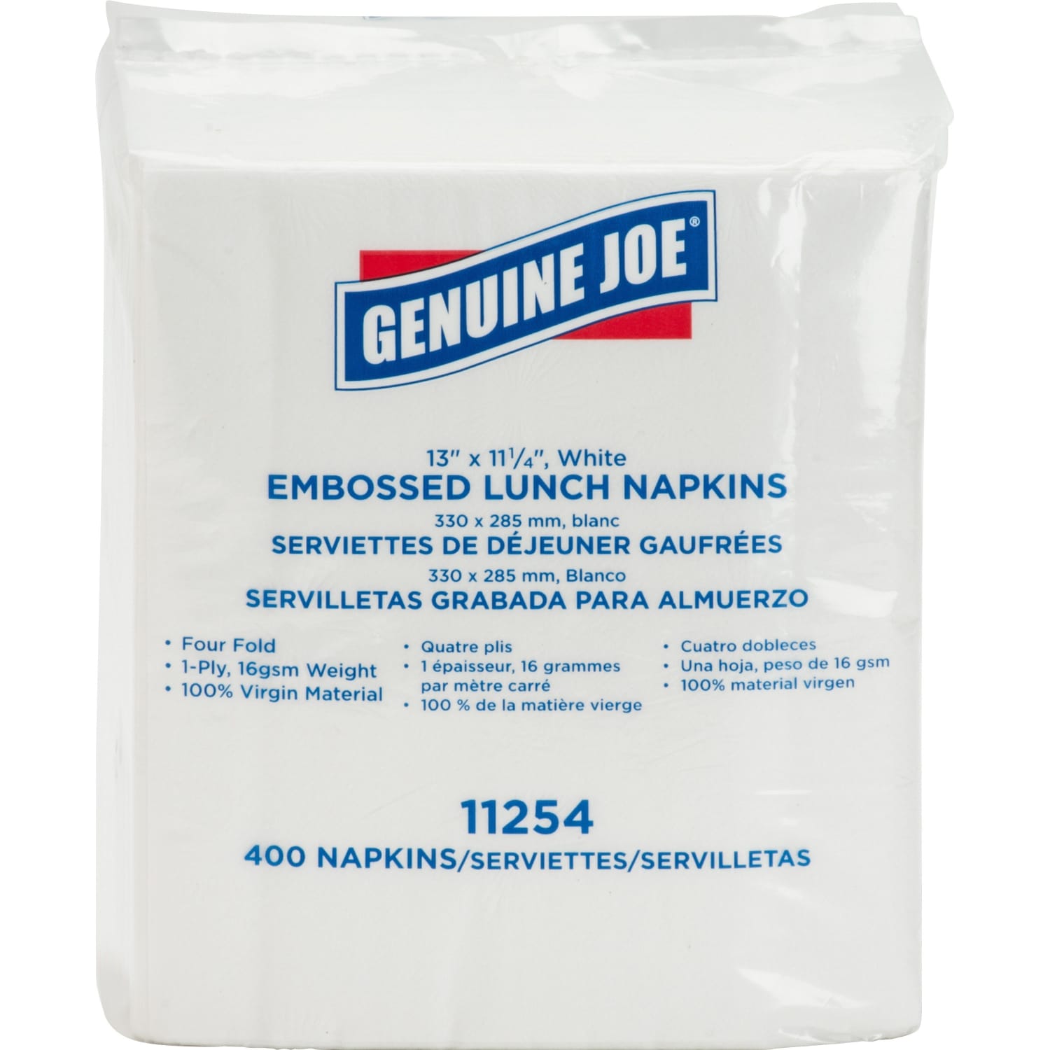 Genuine Joe Lunch Napkins - 1 Ply - Quarter-fold - 13in Width x 11.25in Length - White - 400 Pack - 6 / Carton - Image 3