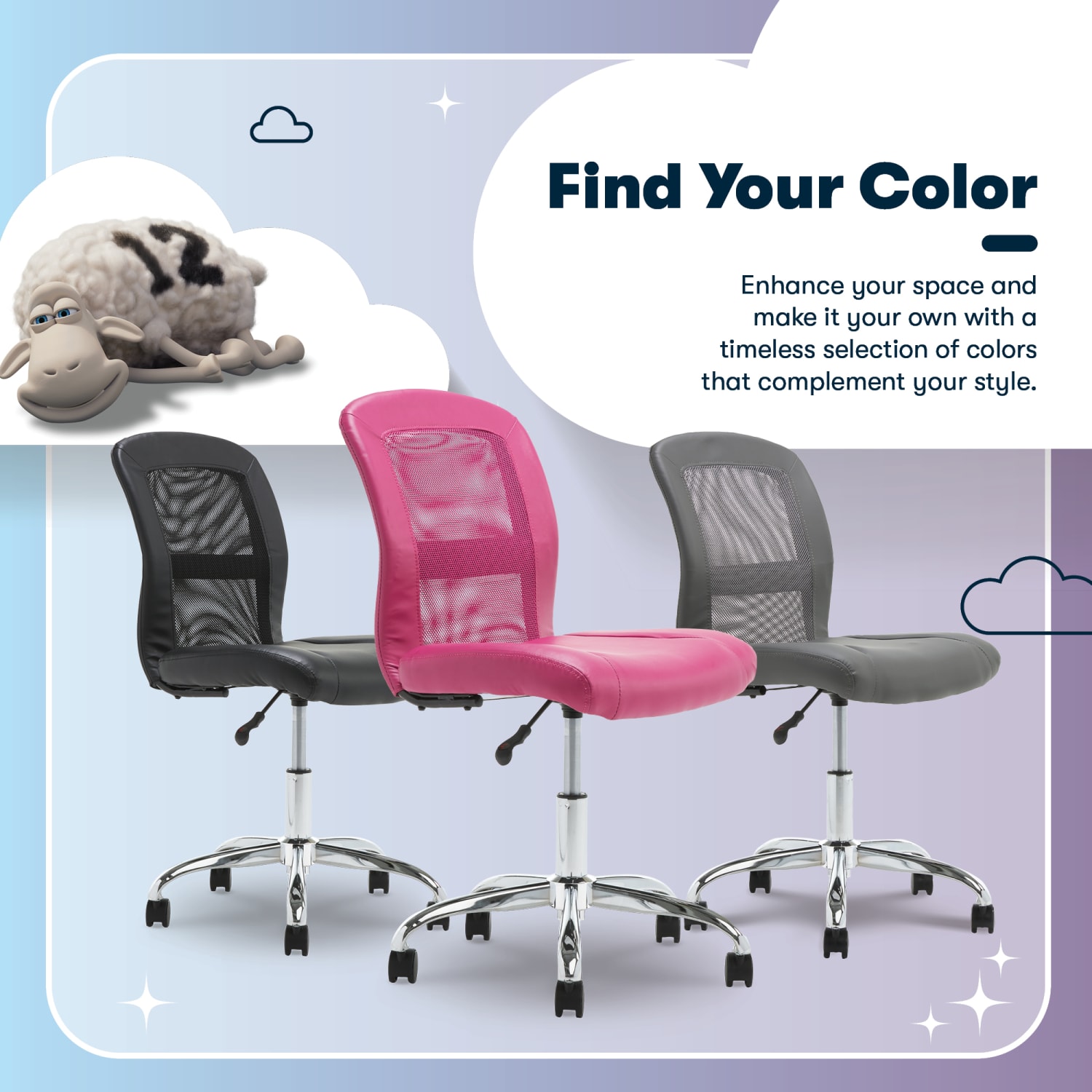 Serta Essentials Mid-Back Computer Chair, Teamwork Pink/Chrome - Image 12