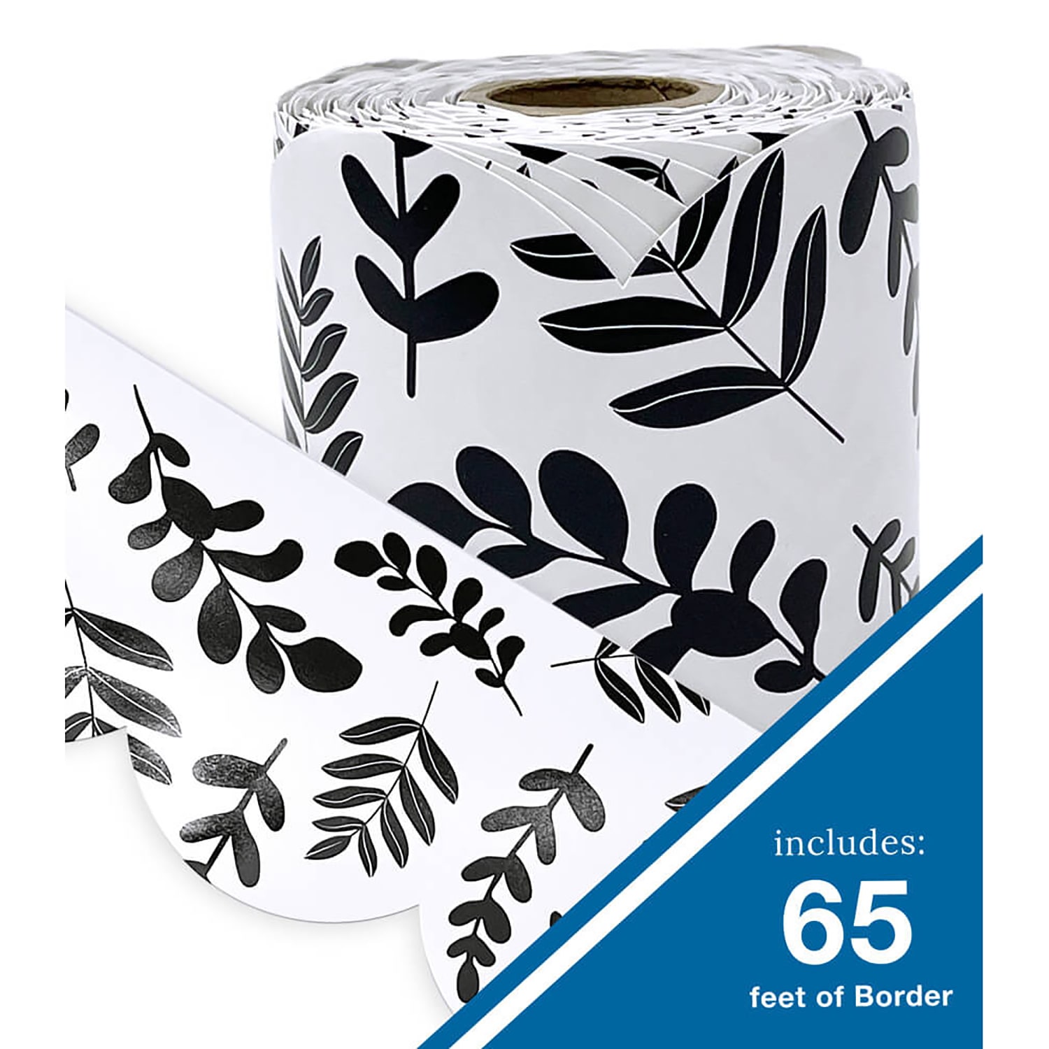 Carson Dellosa Education Rolled Scalloped Borders, White With Black Leaves, 65ft Per Roll, Pack Of 3 Rolls - Image 4