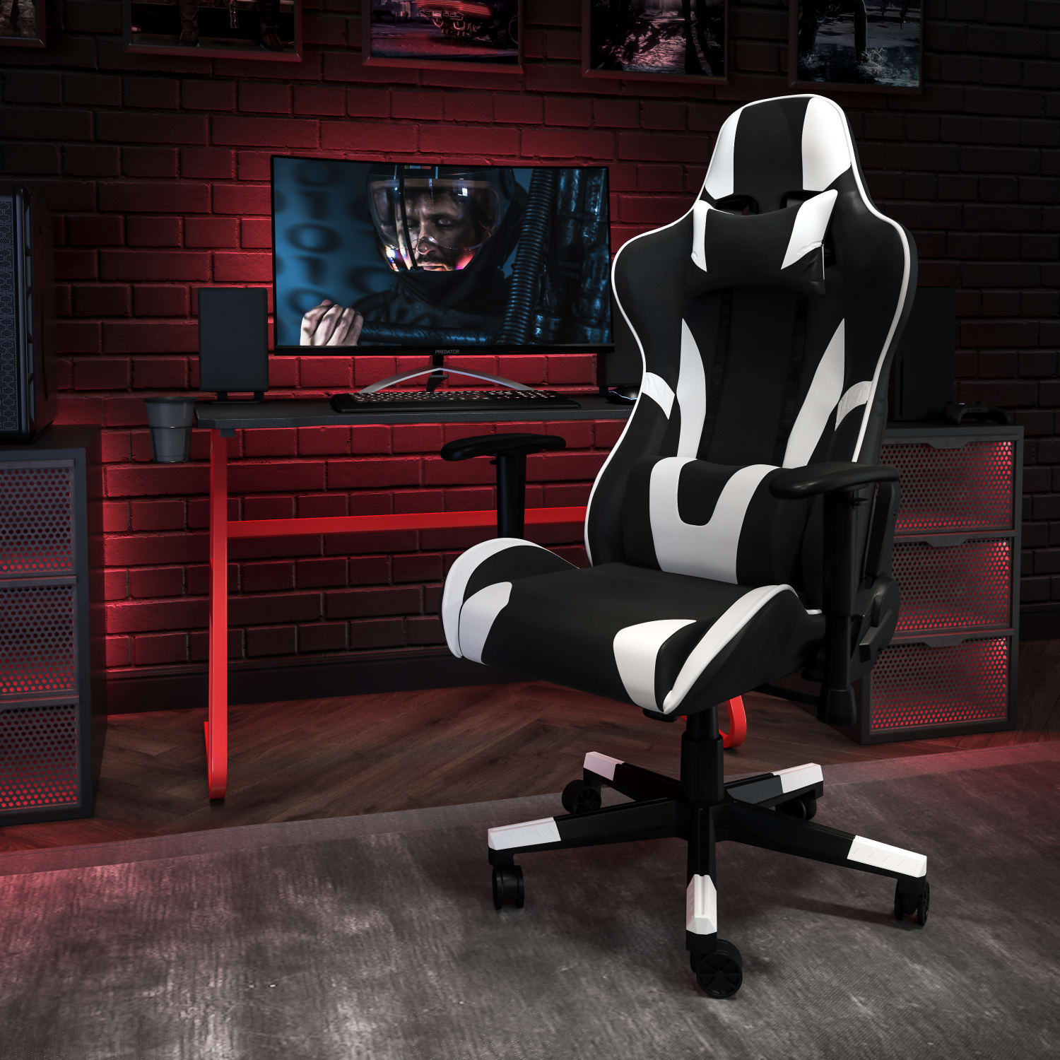 Flash Furniture Gaming Desk And Reclining Chair Set With Cup Holder And Headphone Hook, Black