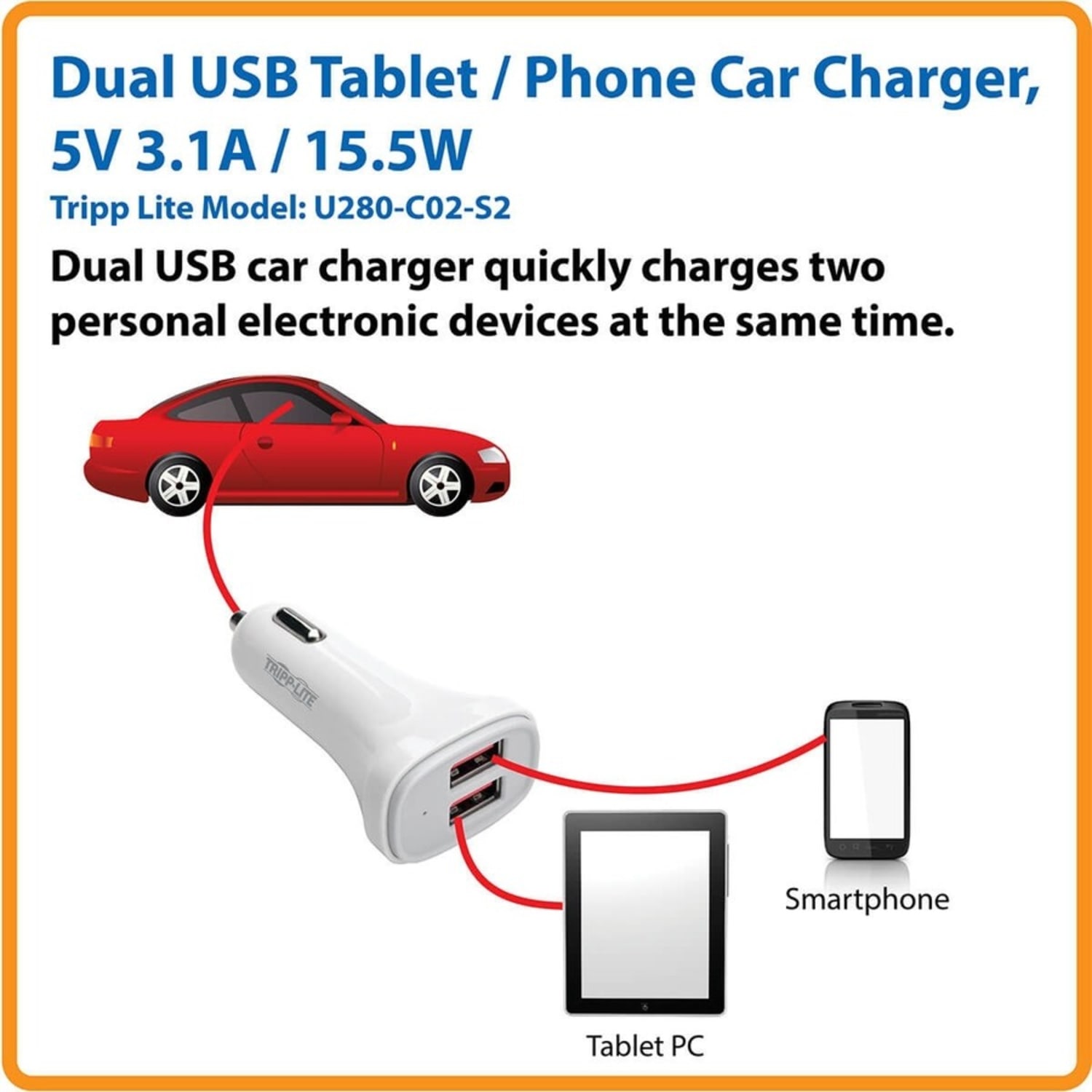 Eaton Tripp Lite Series USB Car Charger Dual-Port with Autosensing 5V 4.8A Fast Charger for Tablets and Cell Phones - Car power adapter - 24 Watt - 4.8 A - 2 output connectors (2 x USB) - white - Image 6