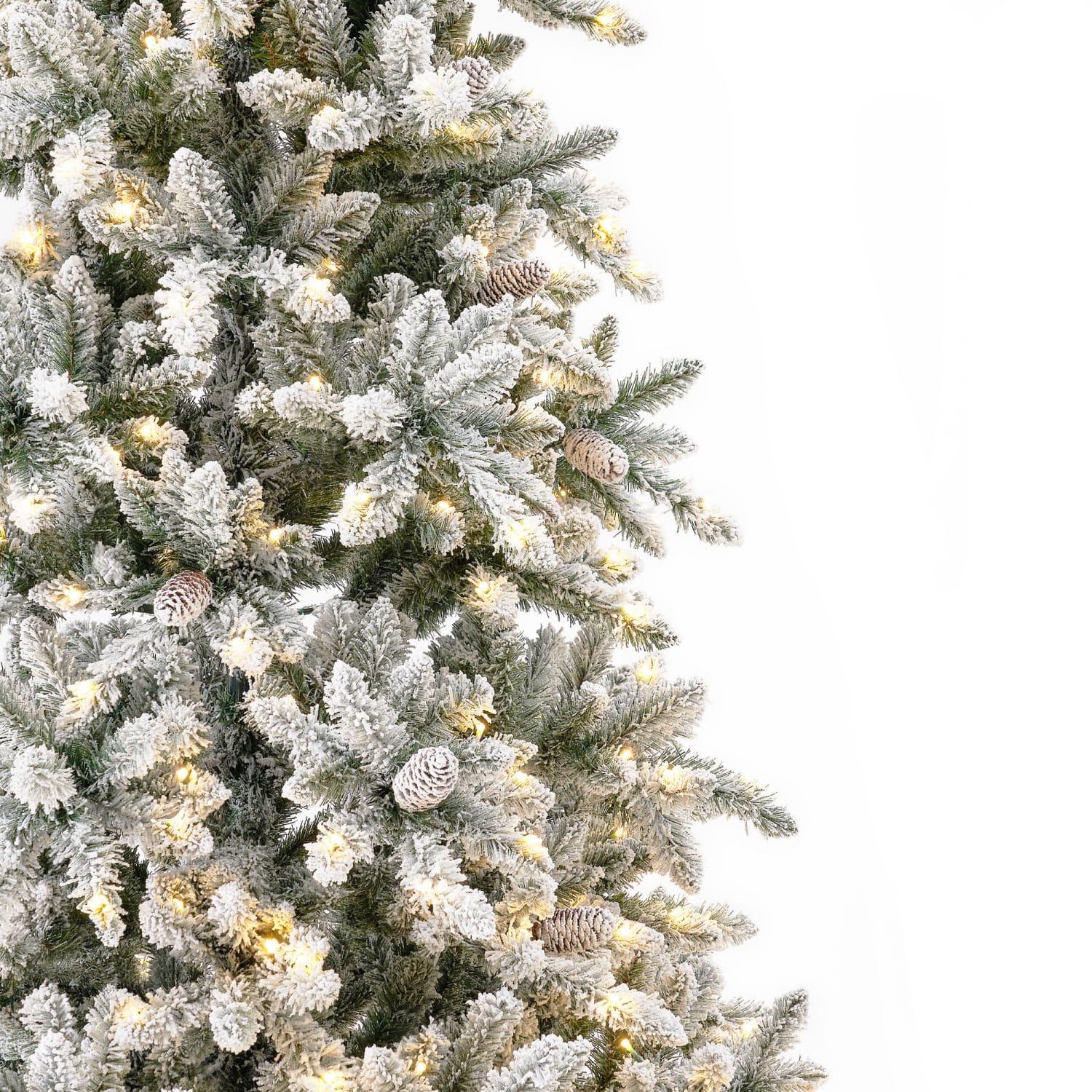 Nearly Natural Flocked Livingston Fir 120inH Artificial Christmas Tree With Pine Cones, LED Lights And Bendable Branches, 120inH x 30inW x 30inD, Green - Image 5